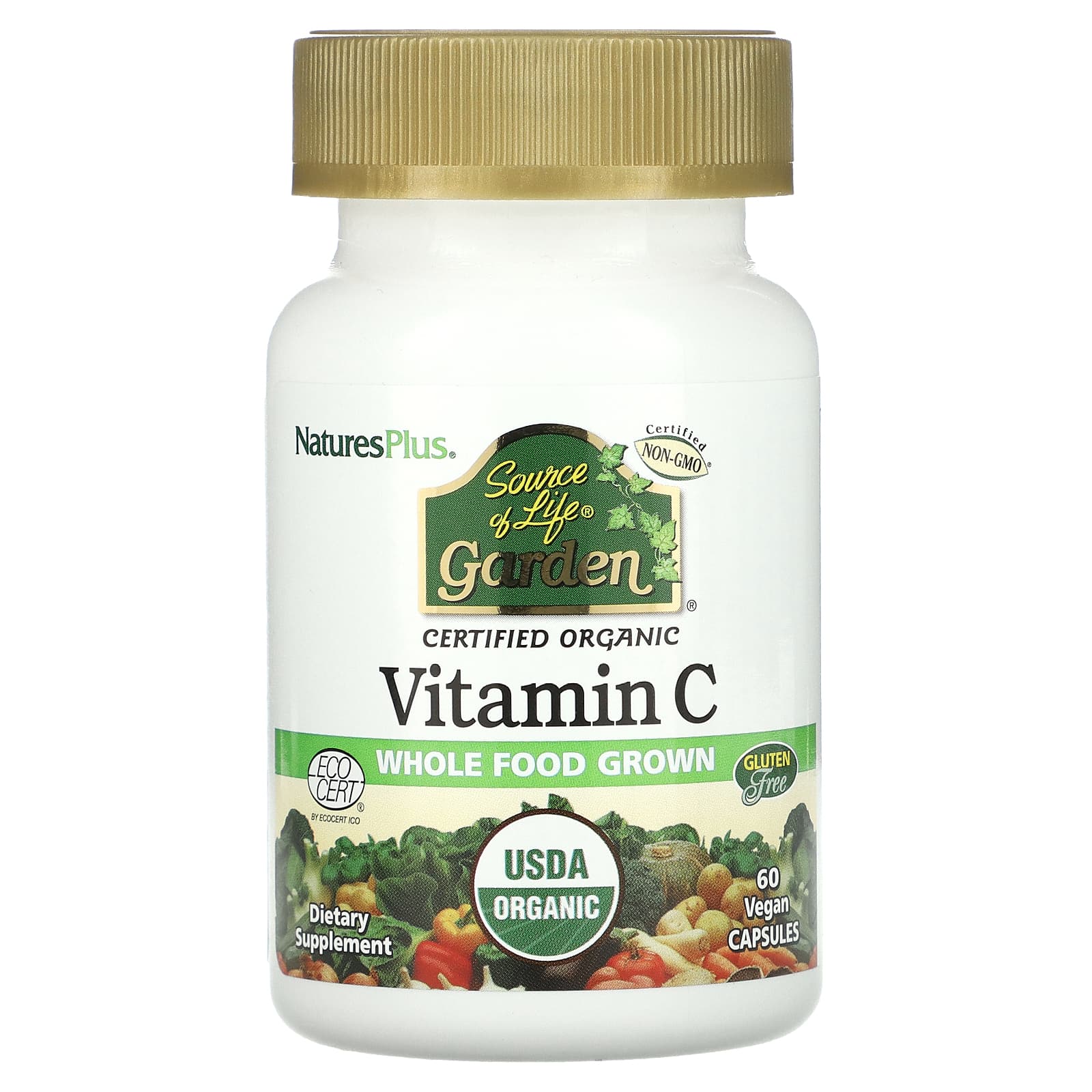 Nature's Plus, Source of Life Garden, Vitamin C, 60 Vegan Capsules UPC 097467307339 | Hilife Vitamins