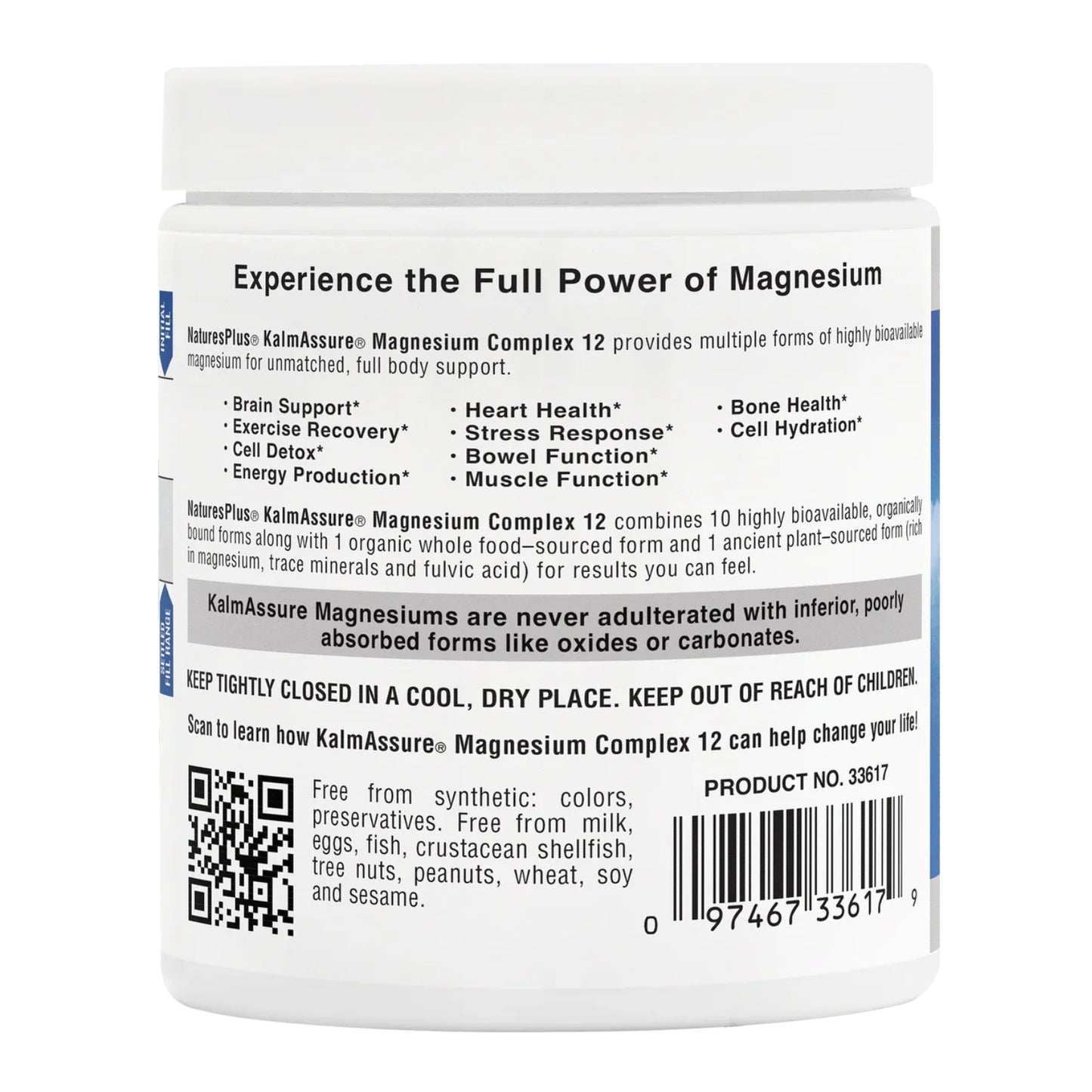 Nature’s Plus, KalmAssure Magnesium Complex 12, 0.66lb (300g) UPC 097467336179 | HiLife Vitamins
