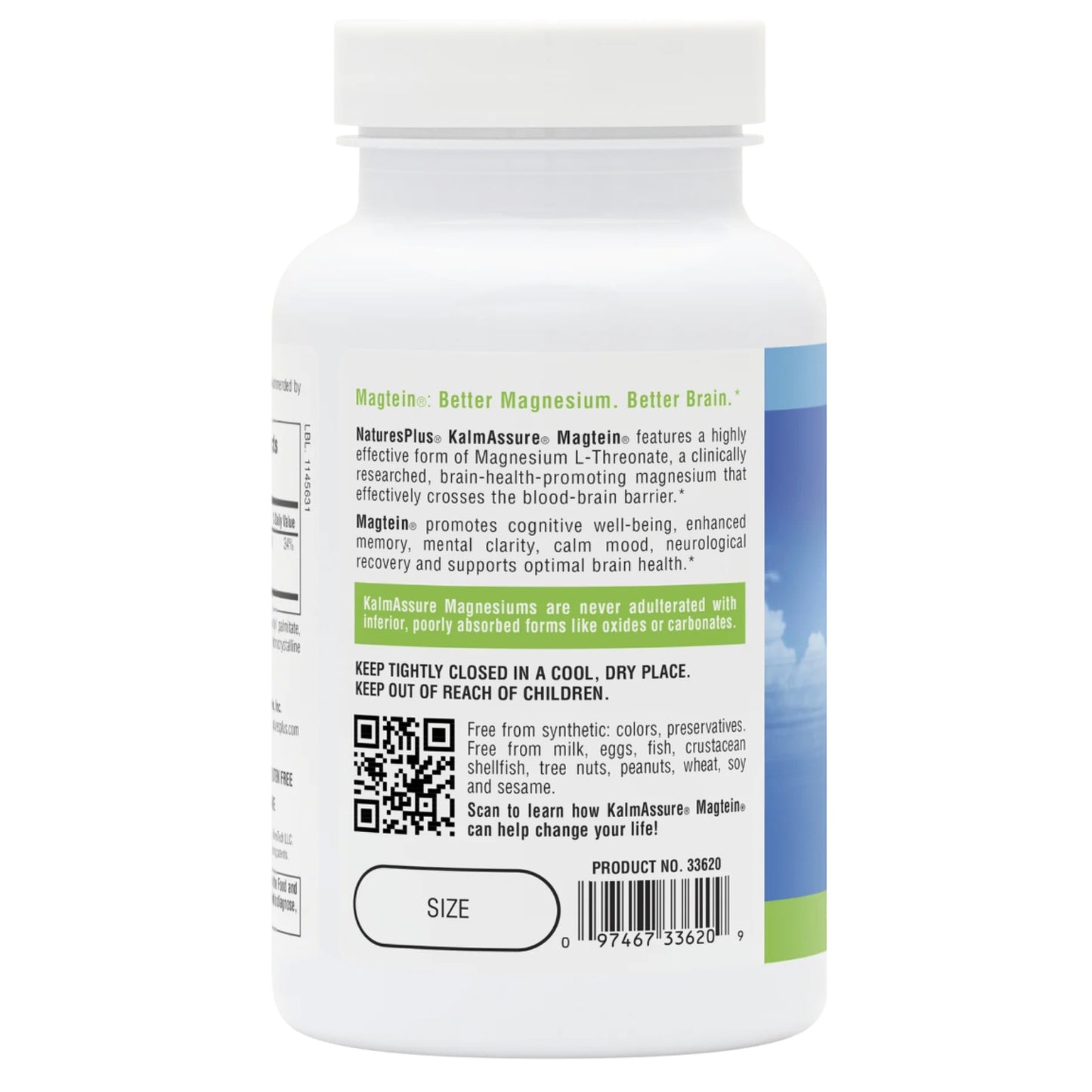 Nature’s Plus, KalmAssure® Magtein®, 90 Capsules UPC 097467336209 | HiLife Vitamins