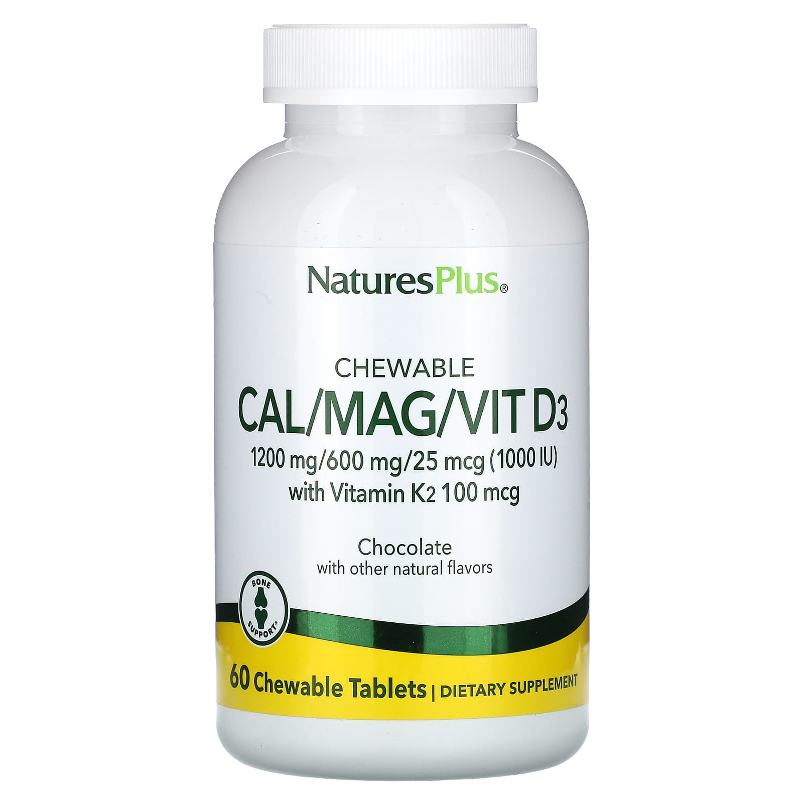 Nature's Plus, Cal/Mag With Vitamin D3 + Vitamin K2, 60 Chewables UPC 097467336483 | Hilife Vitamins