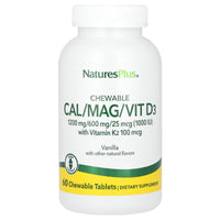 Nature's Plus, High Potency Cal/Mag/Vit D3, Vanilla Flavored, 60 Chewable Tablets UPC 097467336490 | Hilife Vitamins