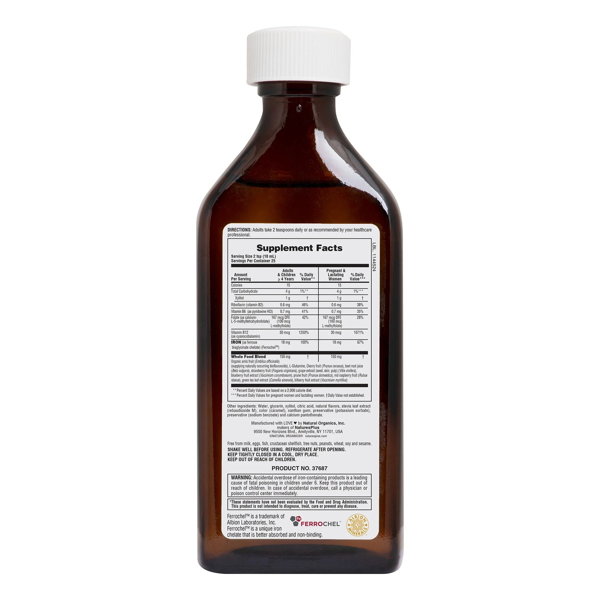 Nature's Plus, Hema-Plex Liquid, Iron + Essential Nutrients, Mixed Berry Flavor, 8.5 fl. oz. (250 mL) UPC 097467376878