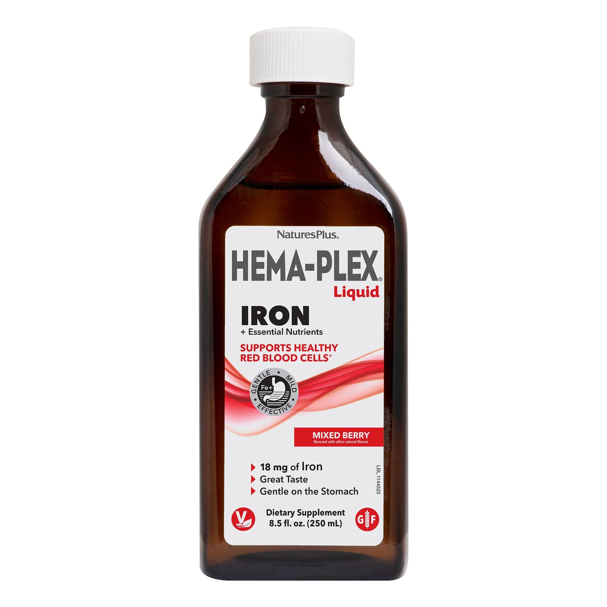 Nature's Plus, Hema-Plex Liquid, Iron + Essential Nutrients, Mixed Berry Flavor, 8.5 fl. oz. (250 mL) UPC 097467376878