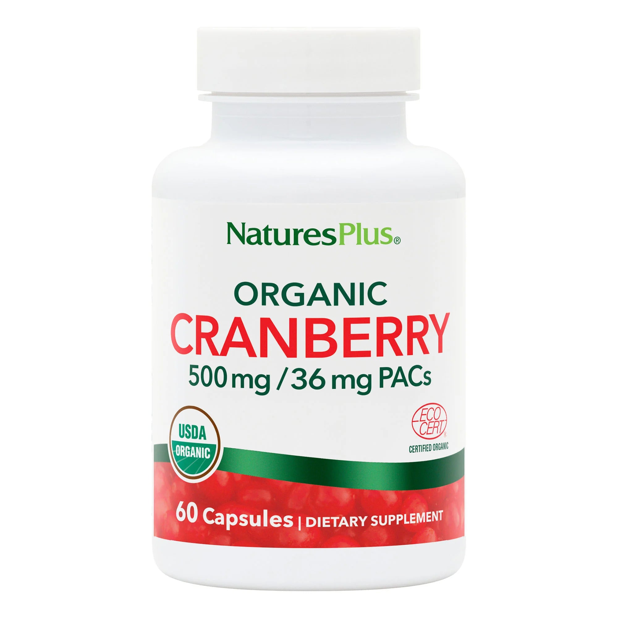Nature's Plus, Organic Cranberry 500 mg / 36 mg PACs, 60 Capsules UPC 097467395183 | Hilife Vitamins