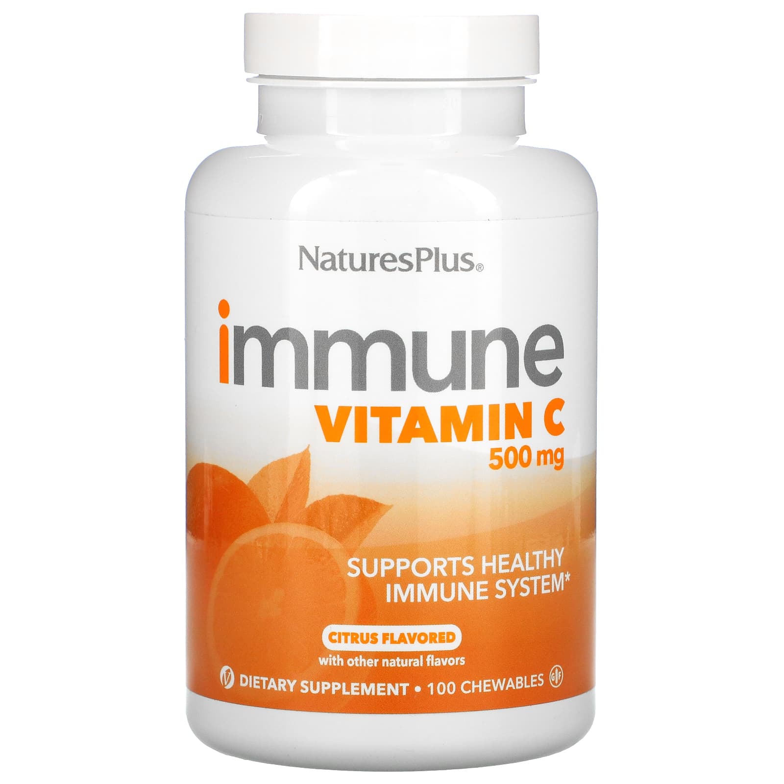 Nature's Plus, Immune Vitamin C, Citrus, 500 mg, 100 Chewables UPC 097467410060 | Hilife Vitamins
