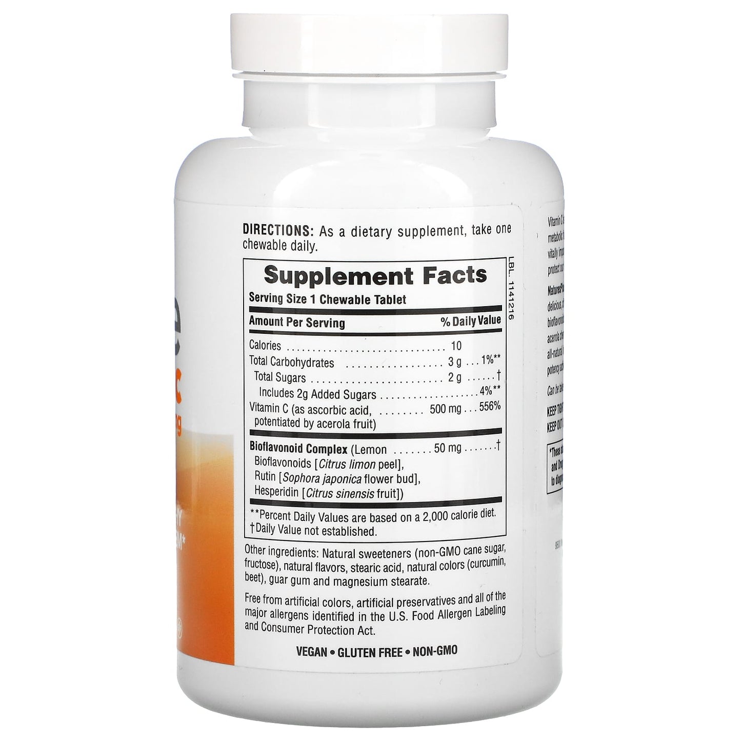 Nature's Plus, Immune Vitamin C, Citrus, 500 mg, 100 Chewables UPC 097467410060 | Hilife Vitamins