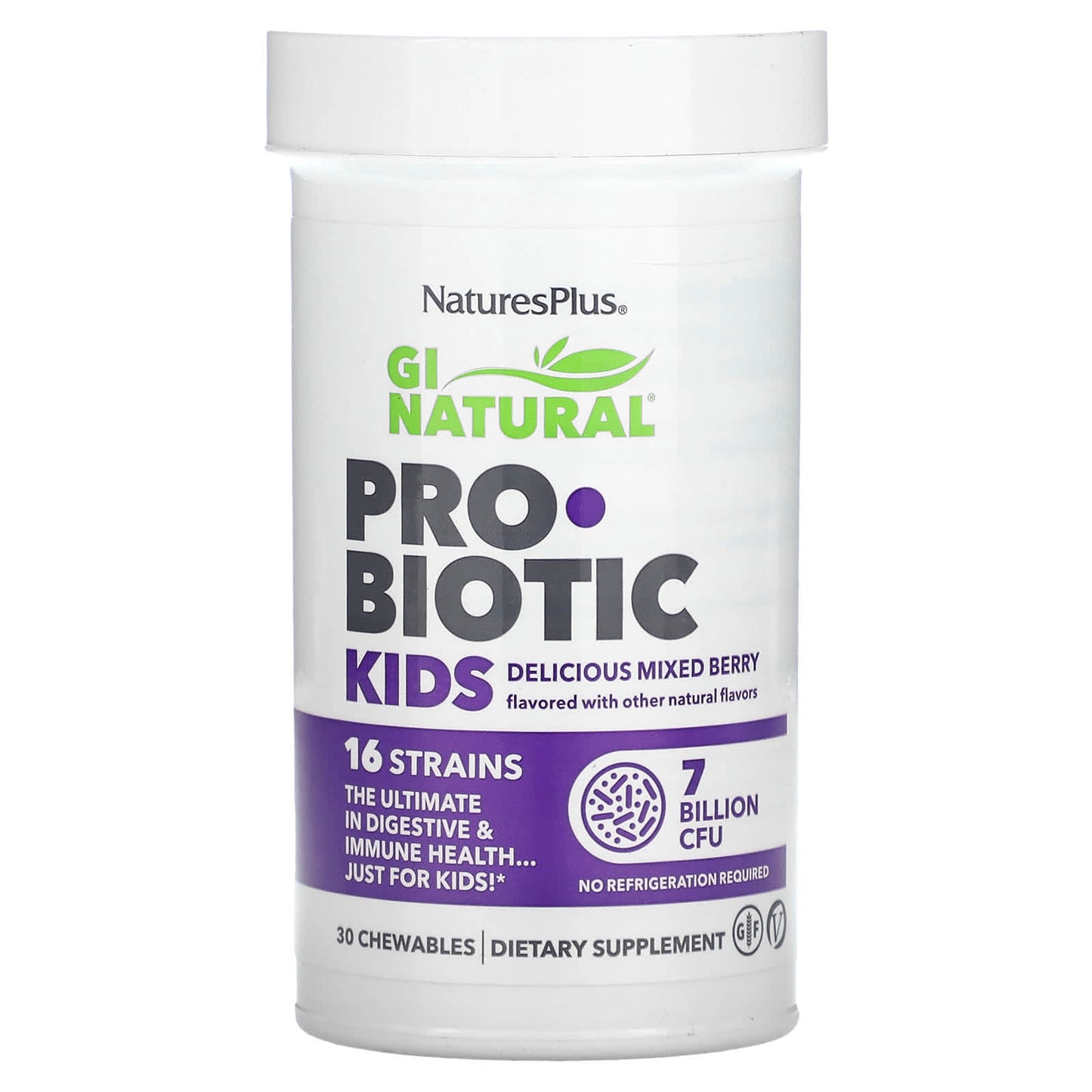 Nature's Plus, GI Natural Probiotic Kids, Delicious Mixed Berry ,, 30 Chewables UPC 097467439085 | Hilife Vitamins