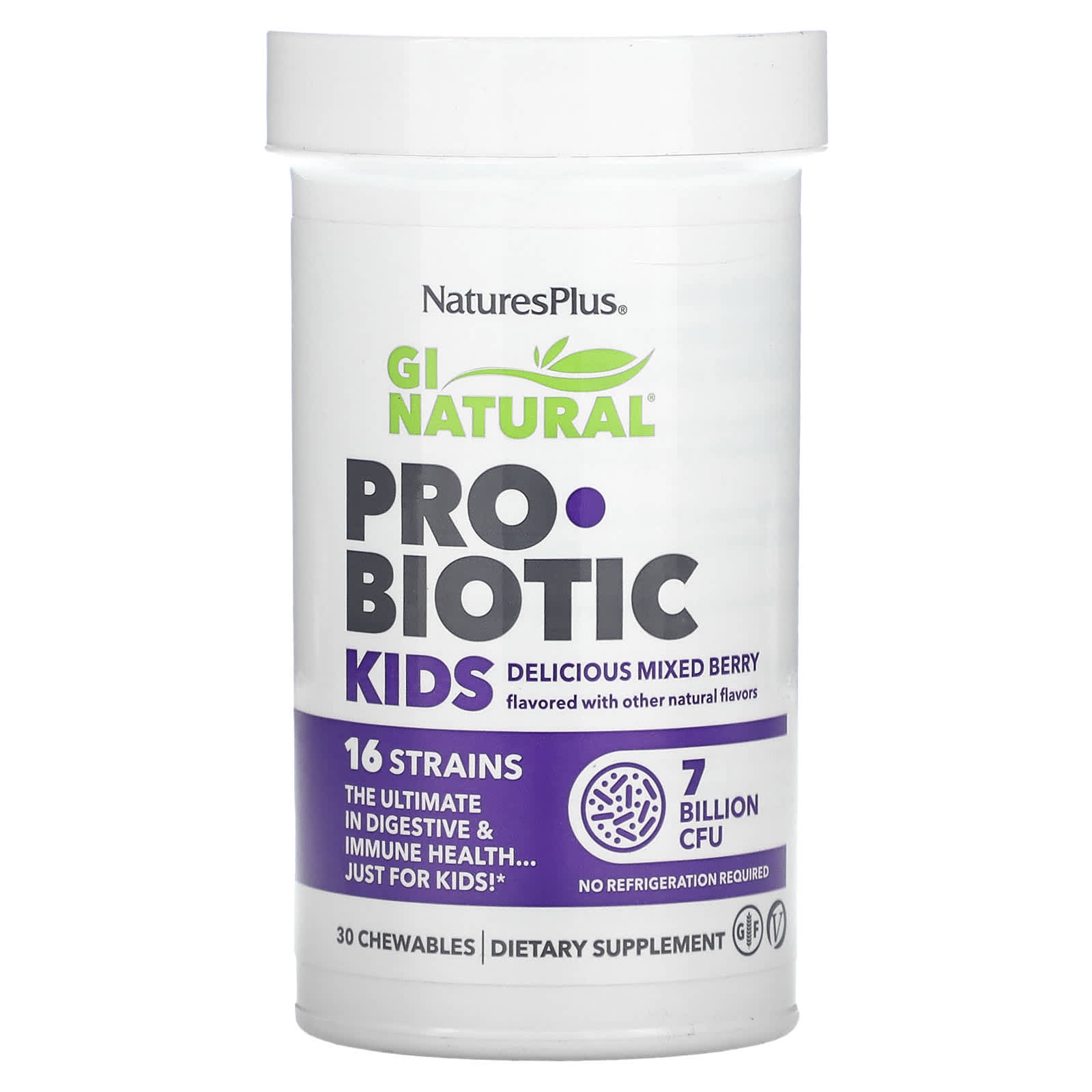 Nature's Plus, GI Natural Probiotic Kids, Delicious Mixed Berry ,, 30 Chewables UPC 097467439085 | Hilife Vitamins