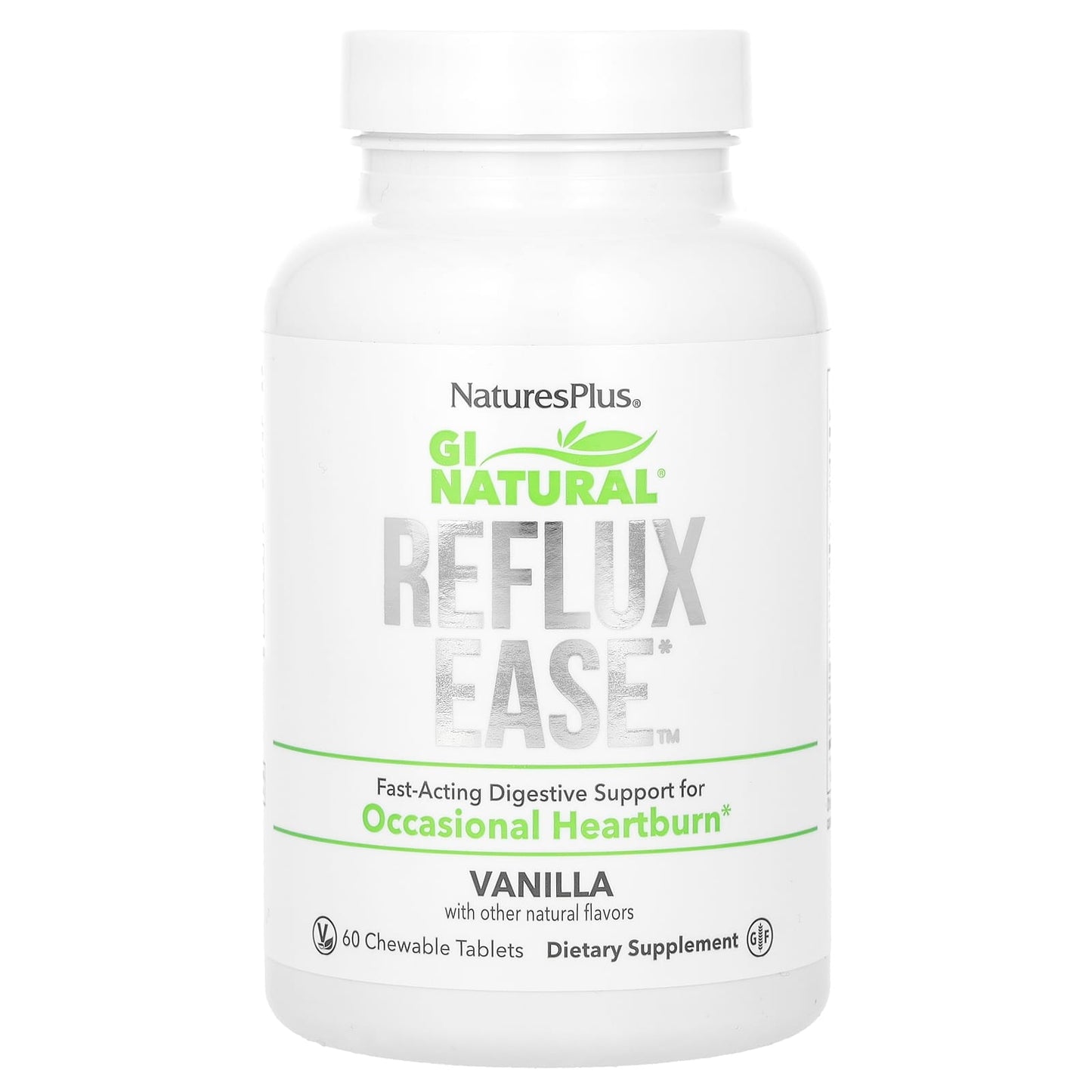 Nature's Plus, Gi Natural, Reflux Ease, Vanila, 60 Chewable Tablets UPC 097467445611 | Hilife Vitamins