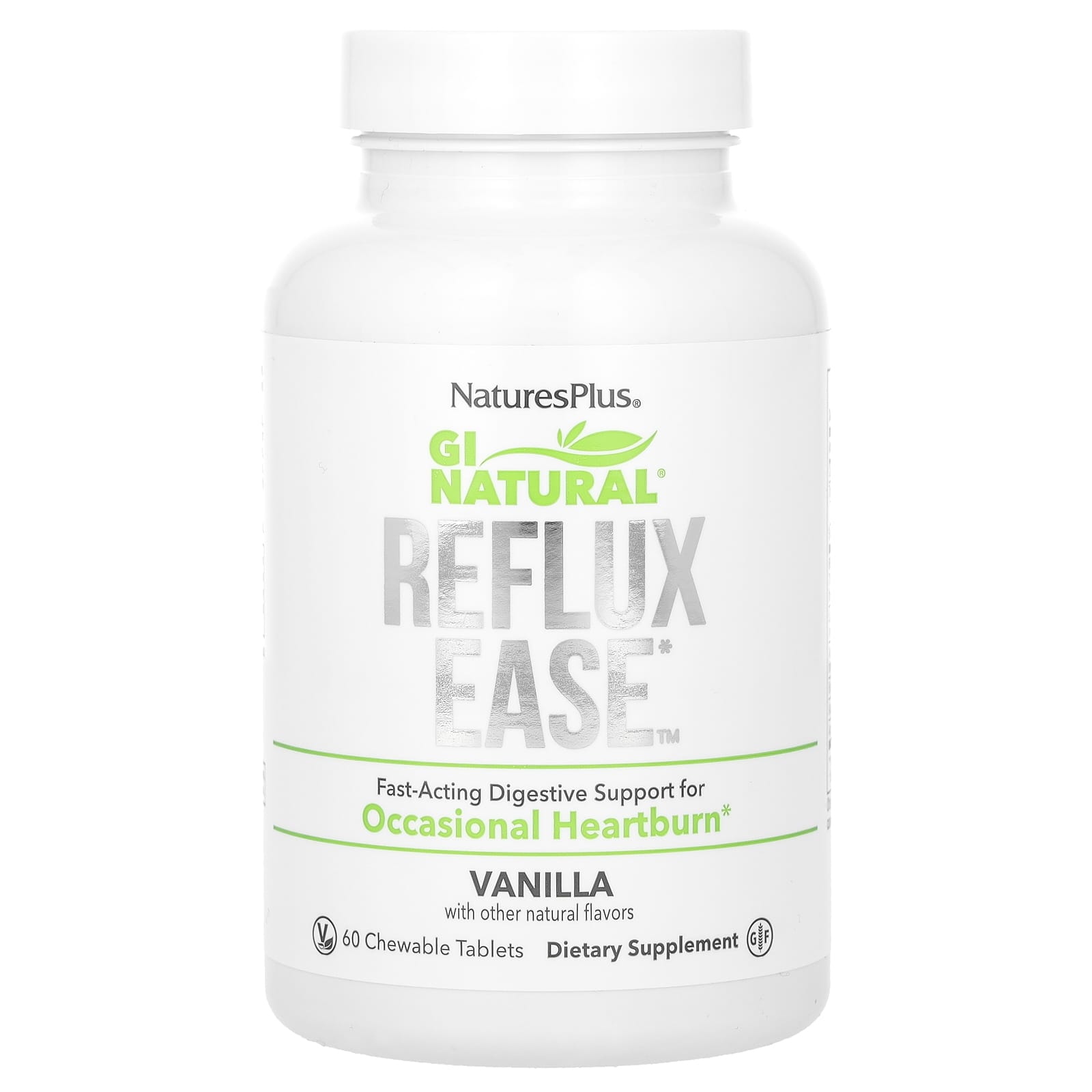 Nature's Plus, Gi Natural, Reflux Ease, Vanila, 60 Chewable Tablets UPC 097467445611 | Hilife Vitamins