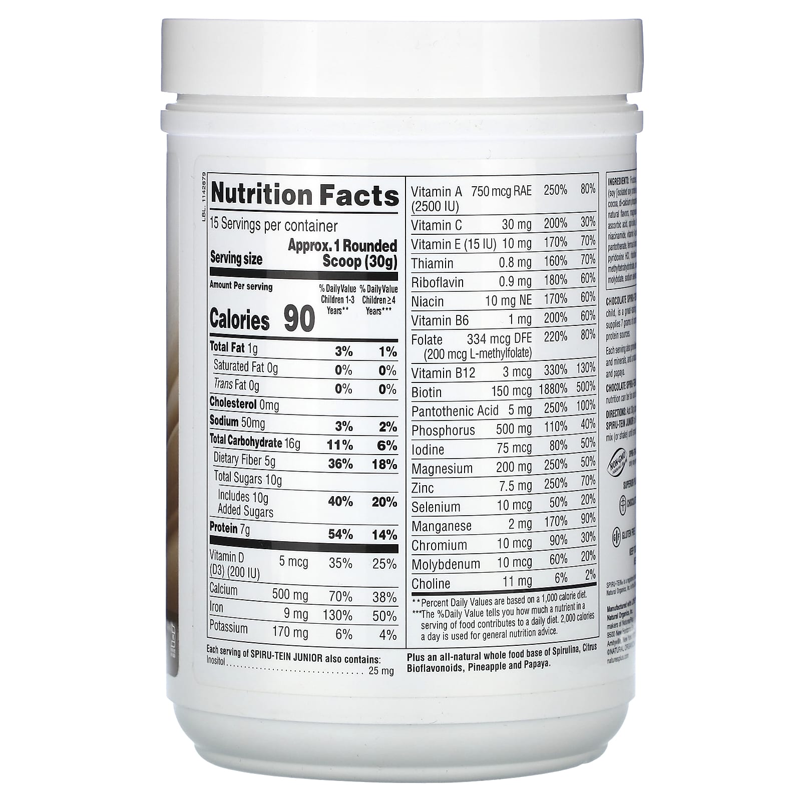 Nature's Plus, Spiru-Tein Junior, Nutritious Thick Shake Mix, Cho, 1 Lb UPC 097467456020 | Hilife Vitamins