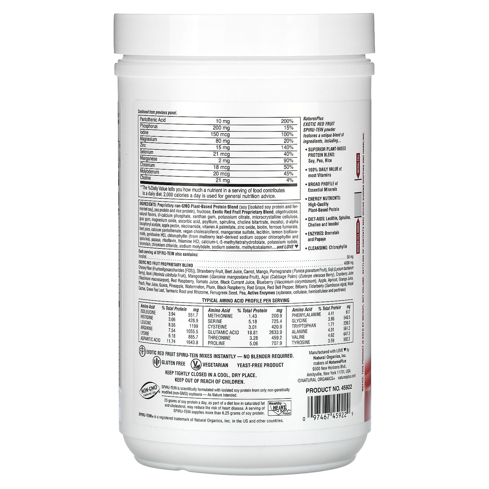 Nature's Plus, Spiru-Tein, High Protein Energy Meal, Exotic Red F, 1.1 Lbs UPC 097467459229 | Hilife Vitamins