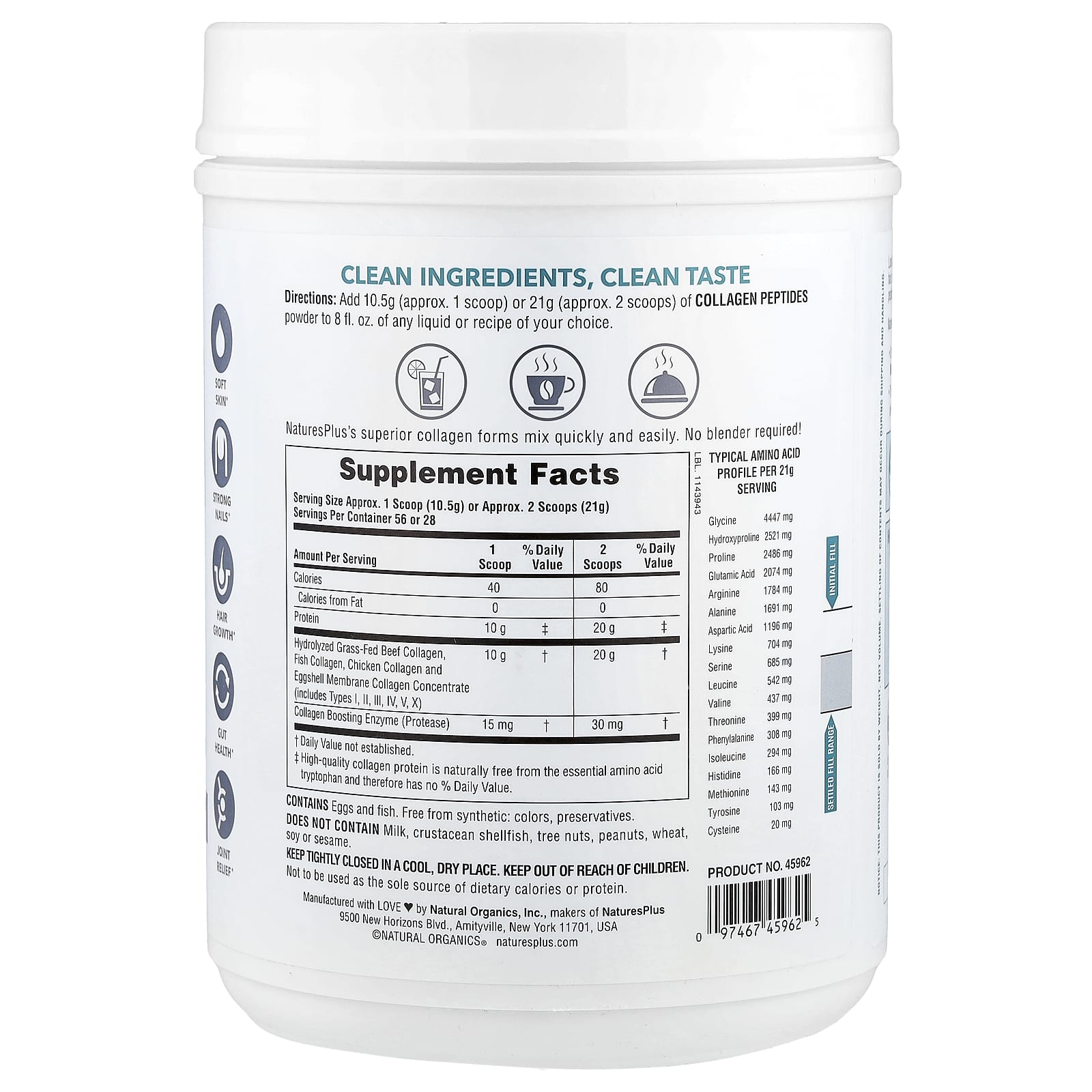 Nature’s Plus, Collagen Peptides, 1.3 lbs (588 g) UPC 097467459625 | HiLife Vitamins
