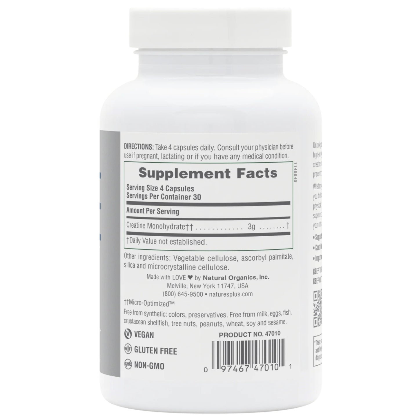 Nature’s Plus, Creatine Micro-Optimized™, 120 Capsules UPC 097467470101 | HiLife Vitamins