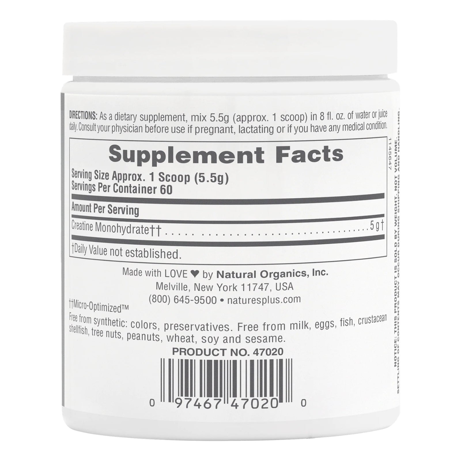 Nature’s Plus, Creatine Micro-Optimized™ Powder, 0.73 lb (330g) UPC 097467470200 | HiLife Vitamins