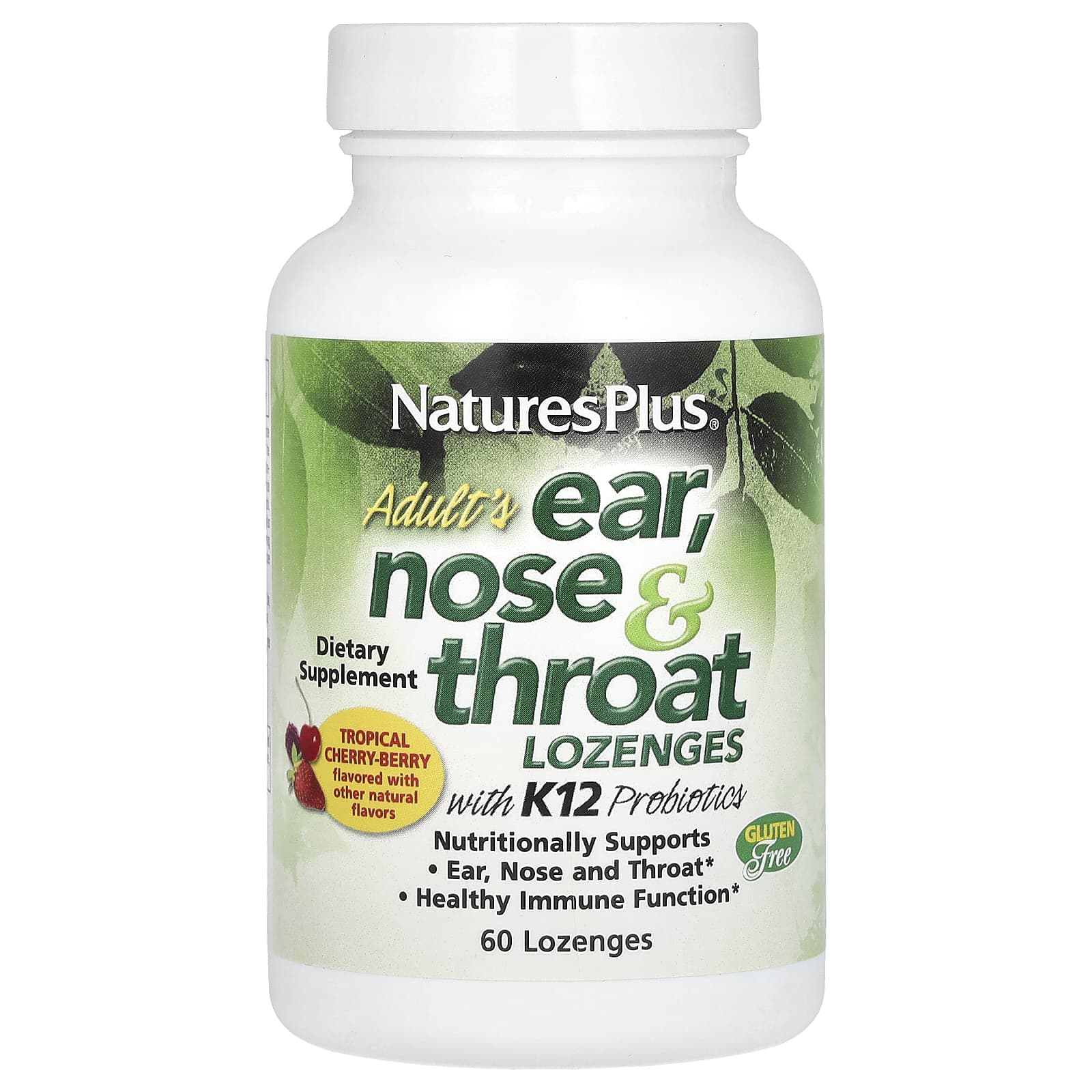 Nature's Plus, Adult's Ear, Nose & Throat Lozenges with K12 Probiotics, Natural Tropical Cherry-Berry, 60 Lozenges