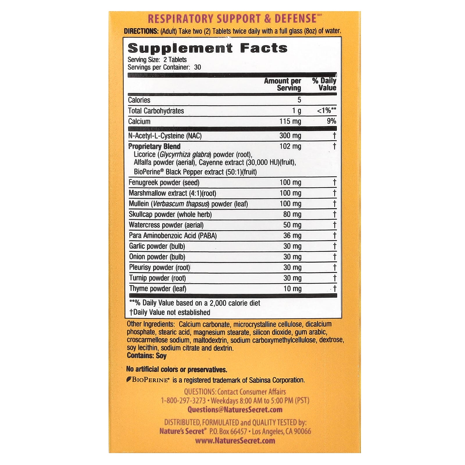 Natures Secret, Respiratory Cleanse & Defense, 60 Tablets UPC 710363255602 | Hilife Vitamins