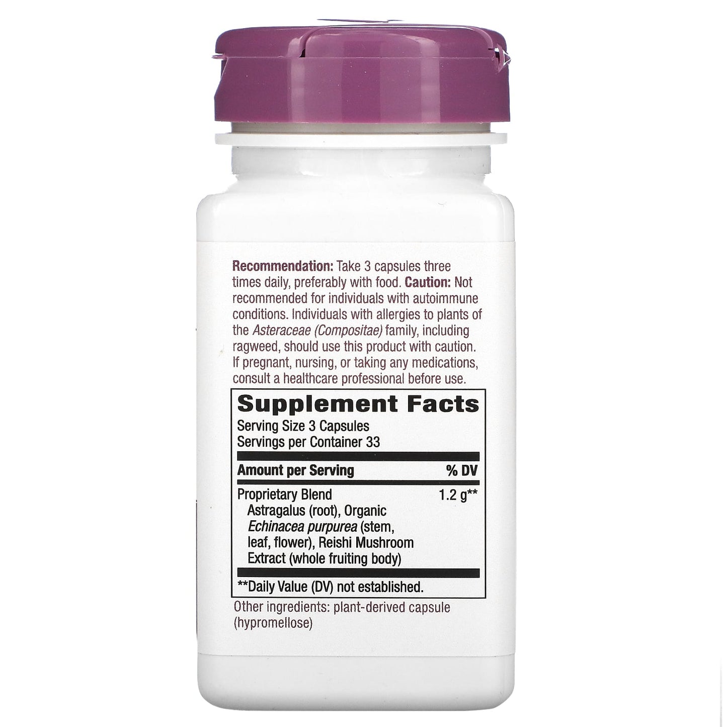Nature’s Way, Echinacea-Astragalus-Reishi, 100 Vegetarian Capsules UPC 033674004135 | Hilife Vitamins