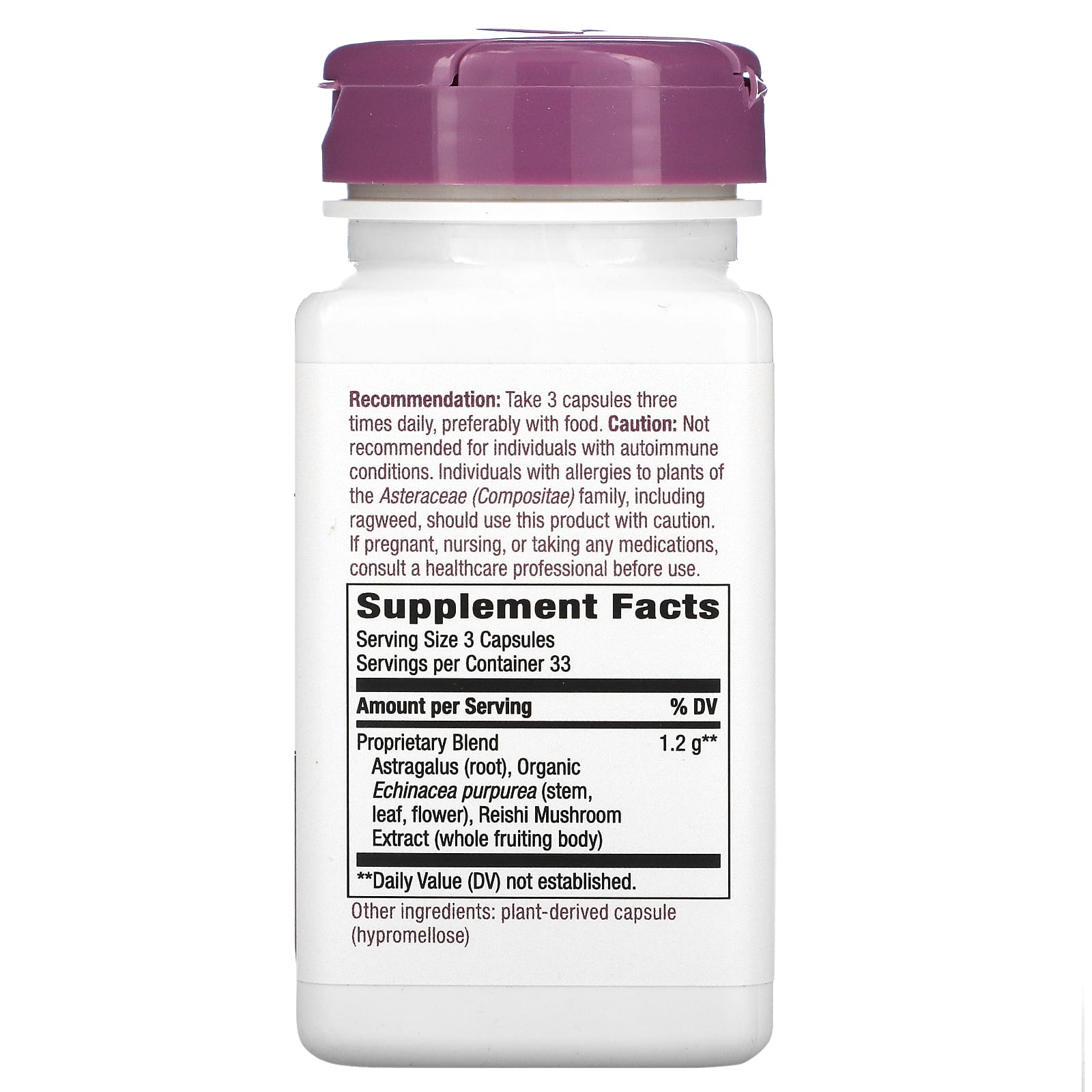 Nature’s Way, Echinacea-Astragalus-Reishi, 100 Vegetarian Capsules UPC 033674004135 | Hilife Vitamins