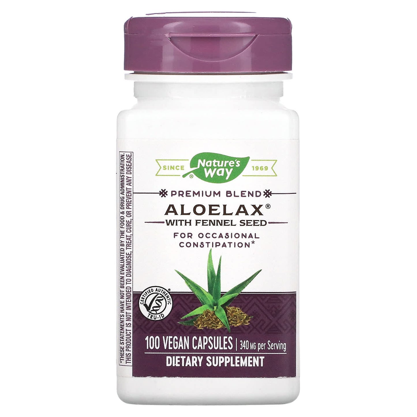 Nature’s Way, Aloelax, 100 Vegetarian Capsules UPC 033674009000 | Hilife Vitamins