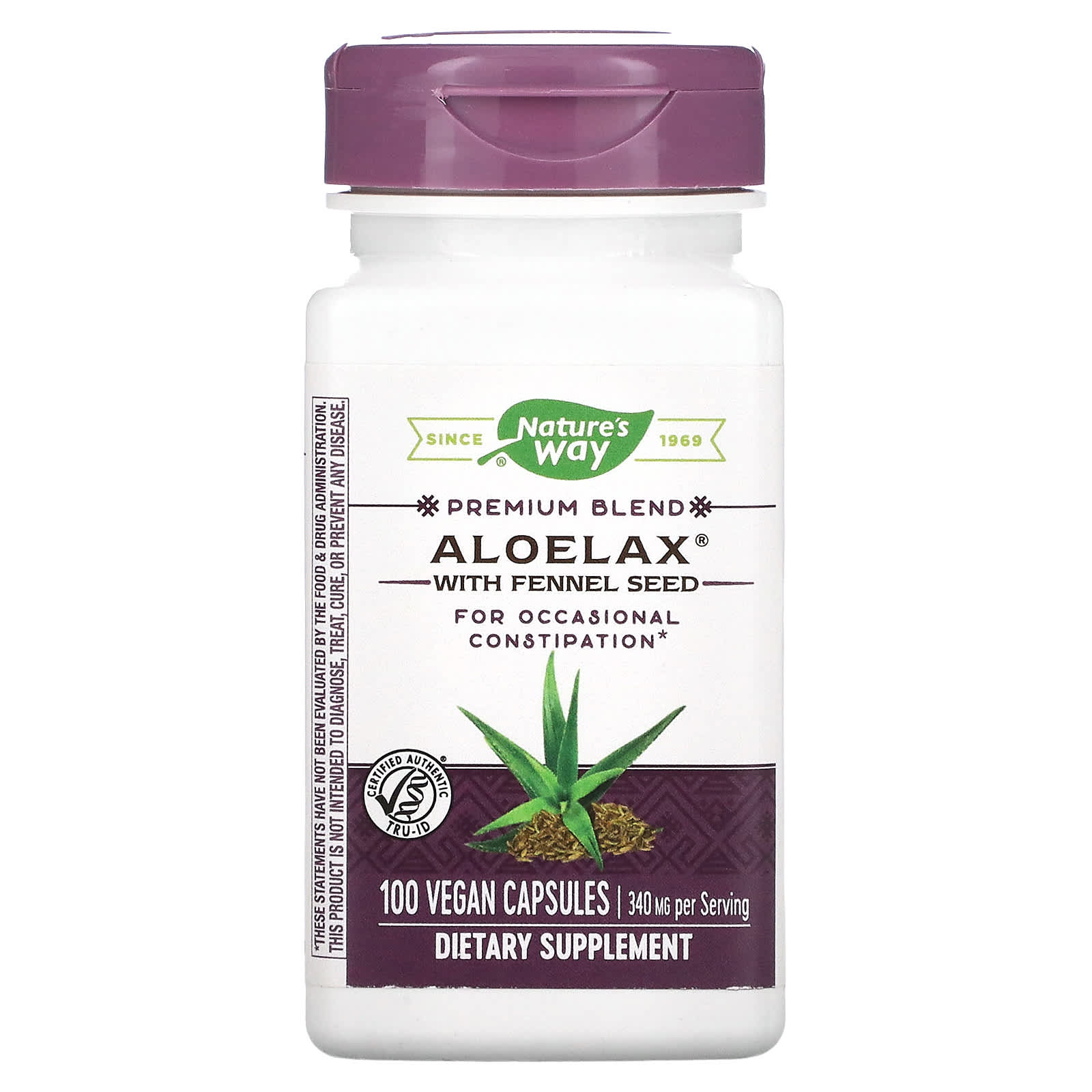 Nature’s Way, Aloelax, 100 Vegetarian Capsules UPC 033674009000 | Hilife Vitamins