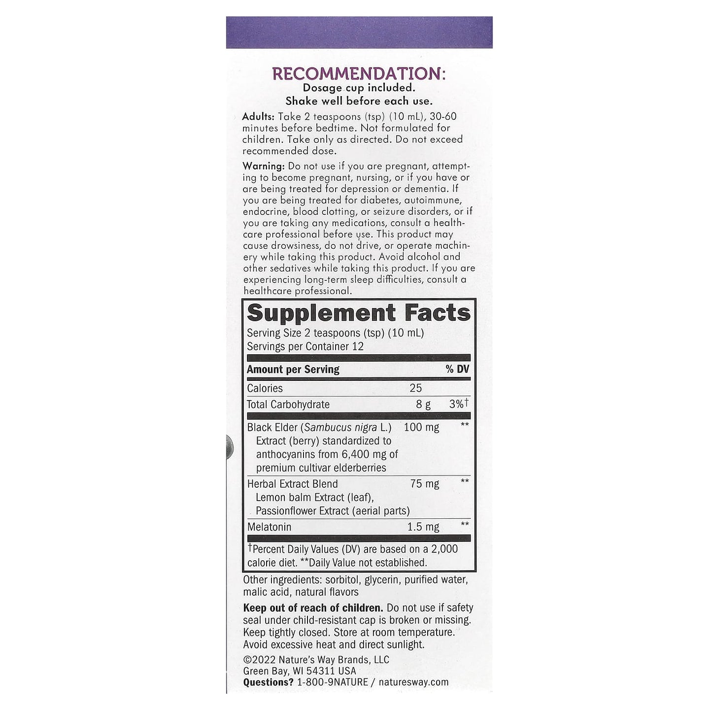 Nature’s Way, Sambucus Night Time, 4 Oz liquid UPC 033674105320 | HiLife Vitamins