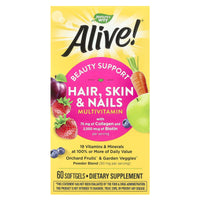 Nature’s Way, Alive! Hair, Skin & Nails Multi-Vitamin, Strawberry, 60 Softgels UPC 033674110942 | Hilife Vitamins