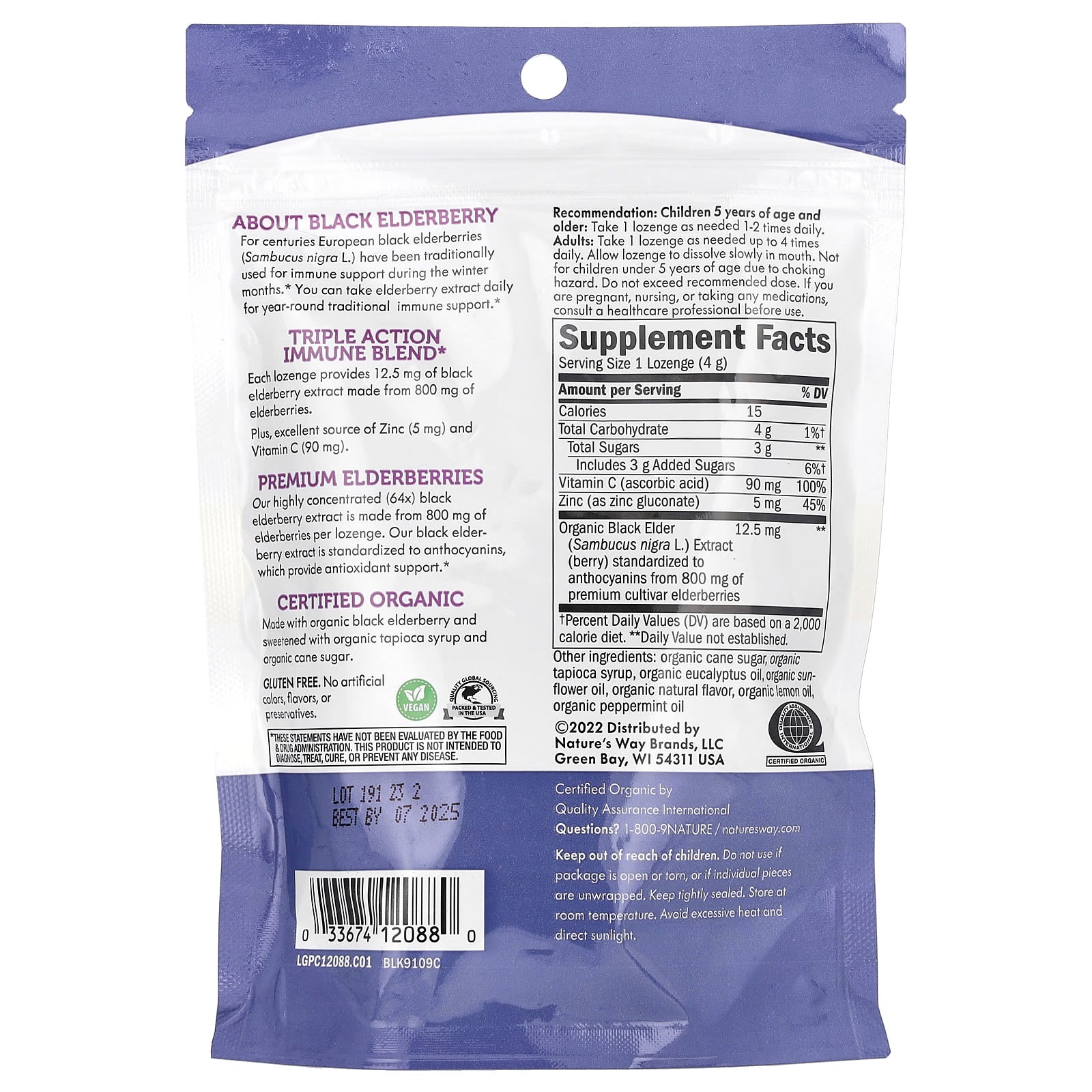 Nature’s Way, Sambucus Zinc Peppermint Flavor, 24 Lozenges UPC 033674120880 | Hilife Vitamins