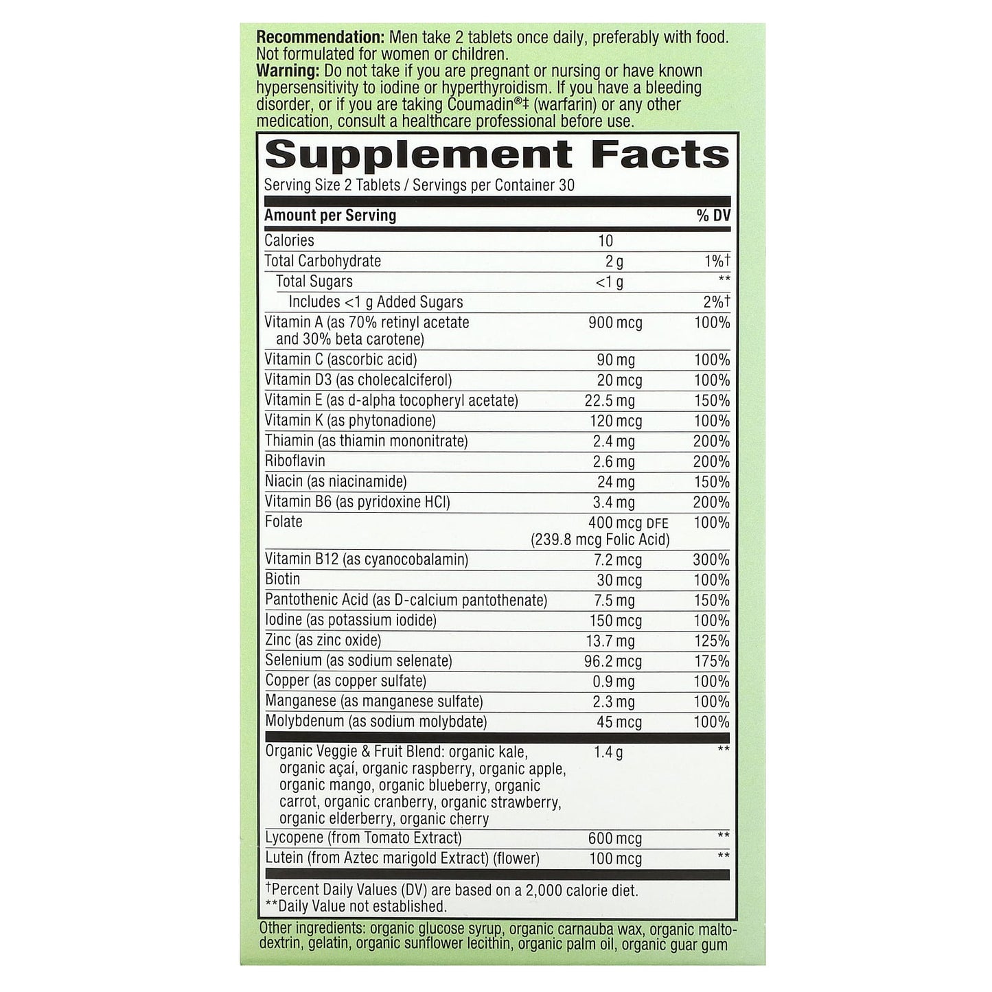 Nature’s Way, Alive! Garden Goodness Men's, 60 Tablets UPC 033674121122 | Hilife Vitamins
