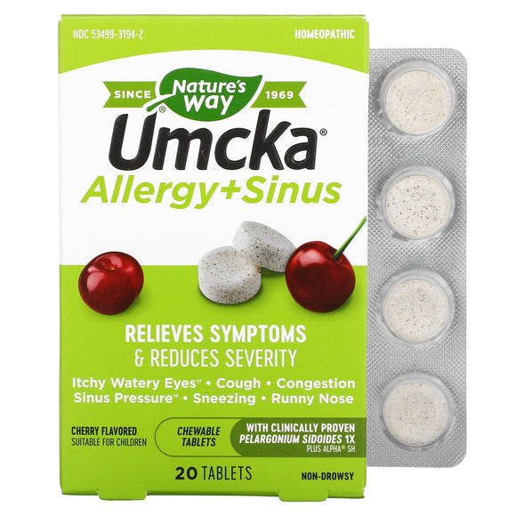 Nature’s Way, Umcka Allergy & Sinus, 20 Chewables - 033674121948 | Hilife Vitamins