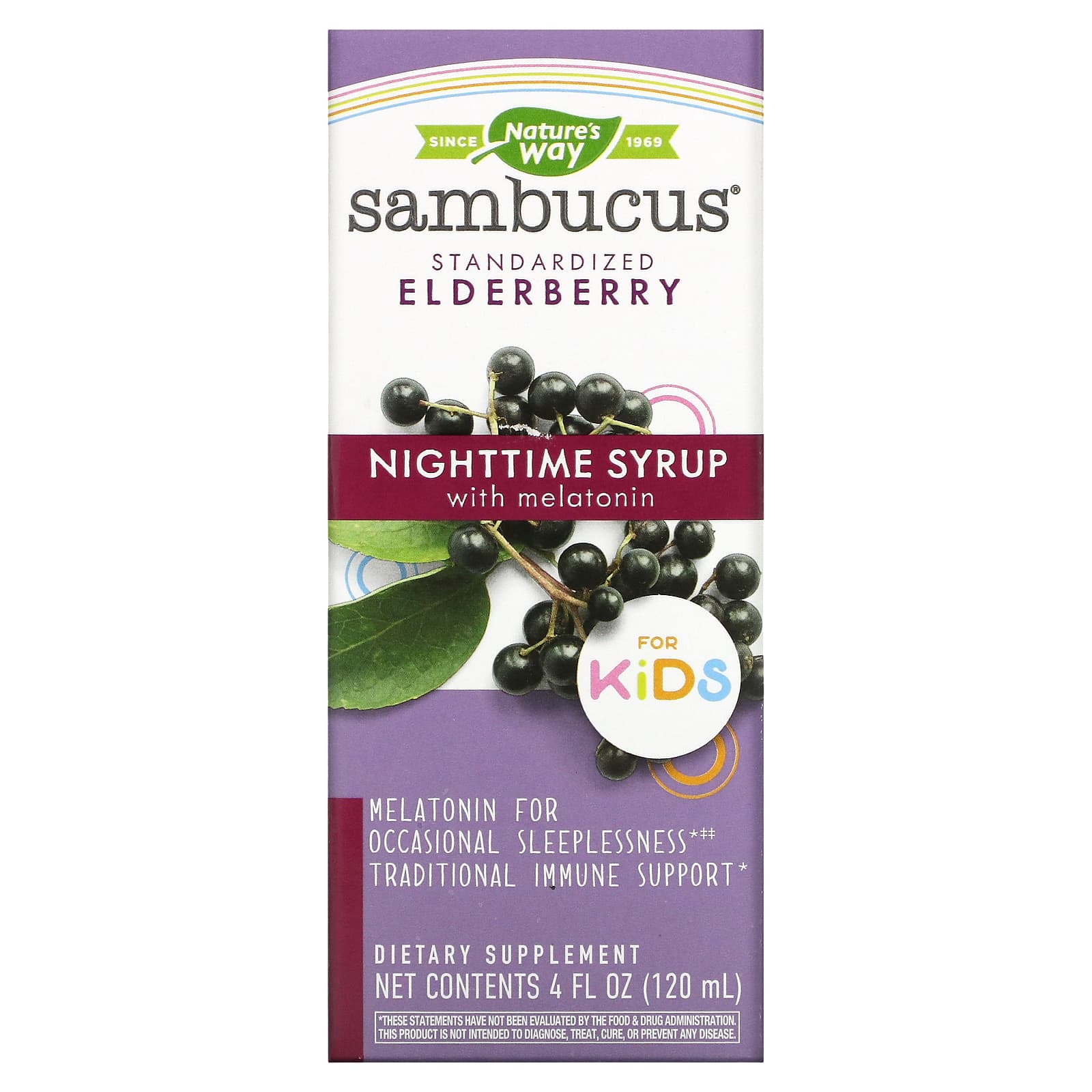 Nature’s Way, Sambucus™ Kids Nighttime Syrup, 4 Fl Oz (120 Ml) Syrup UPC 033674128220 | HiLife Vitamins