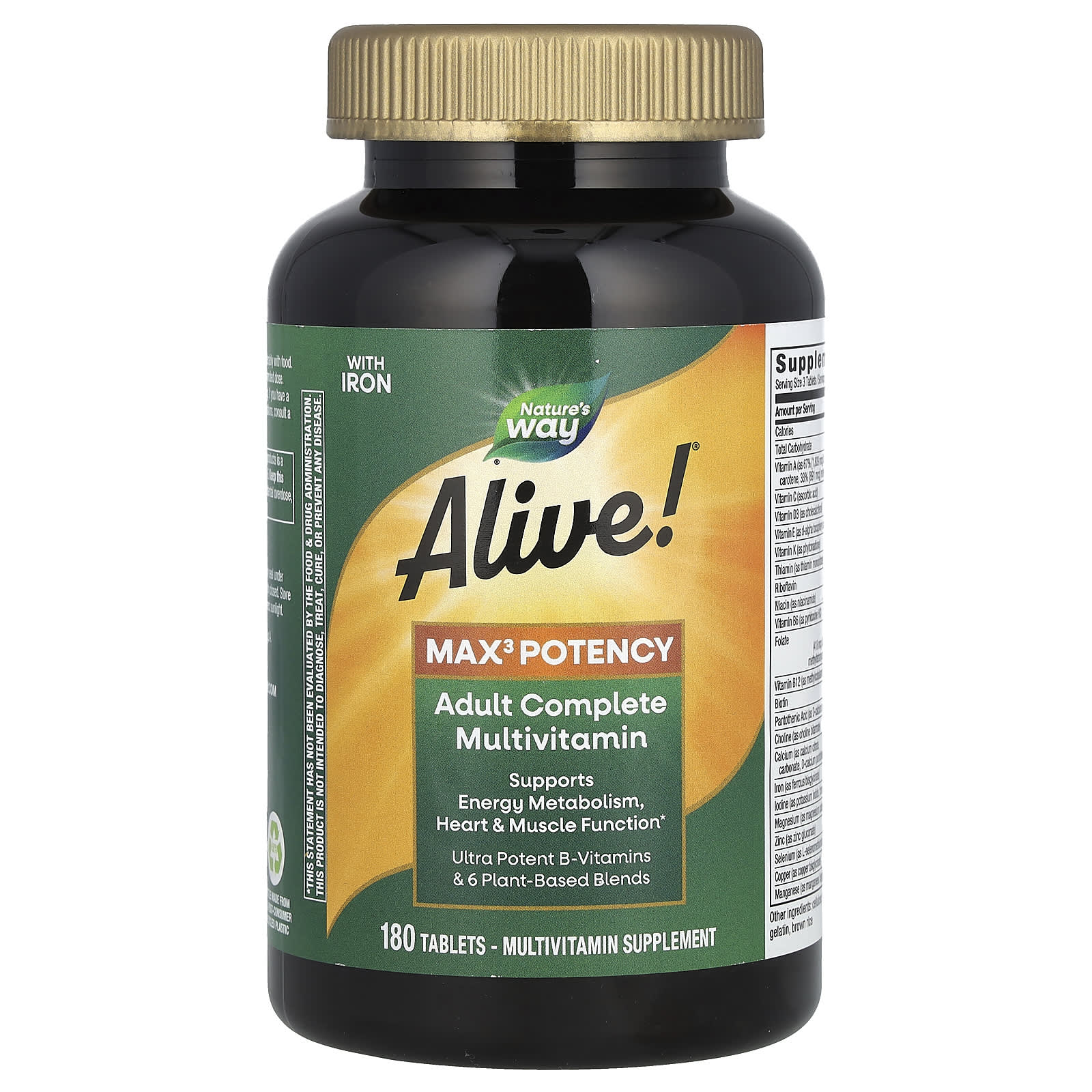 Nature’s Way, Alive! Max3 Potency Adult Complete Multivitamin, With Iron, 180 Tablets UPC 033674149287 | Hilife Vitamins