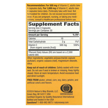 Nature’s Way, Alive!®, Vitamin C, 500 mg, 120 Vegan Capsules UPC 033674151426 | Hilife Vitamins