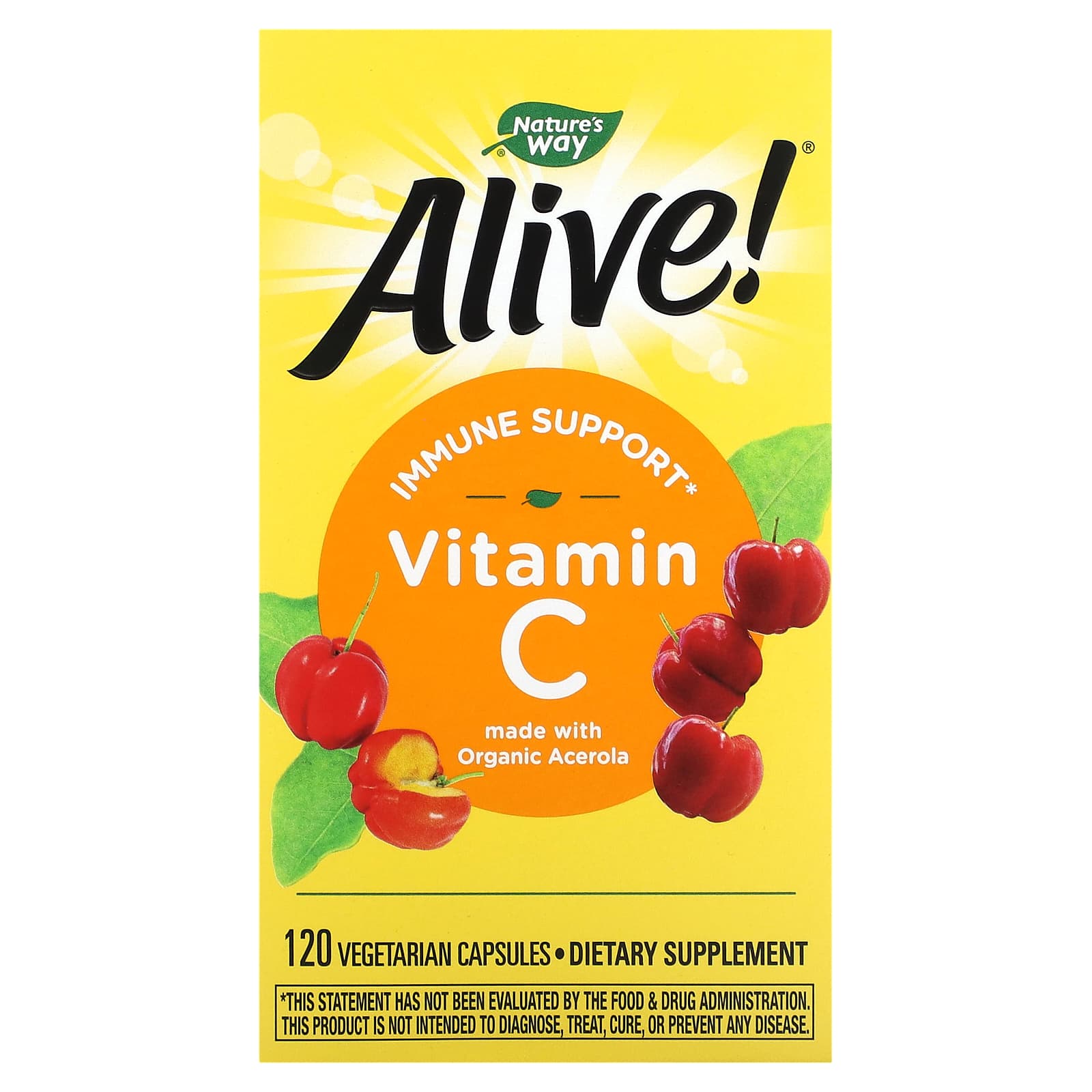 Nature’s Way, Alive! Organic Vitamin C, 120 Vegetarian Capsules - 033674151426 | Hilife Vitamins