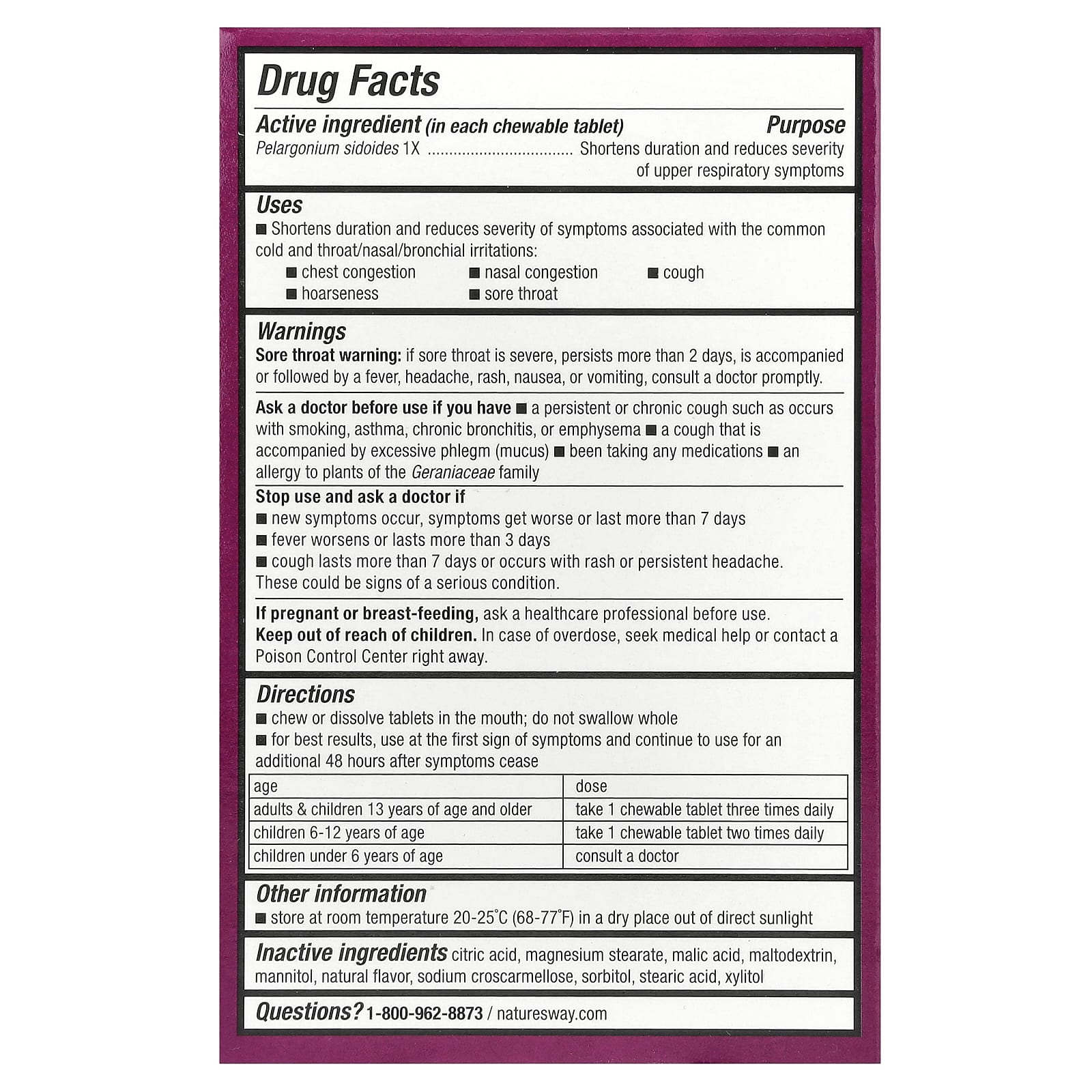 Nature’s Way, Umcka Cherry Chewable, 20 Tablets UPC 033674151440 | Hilife Vitamins