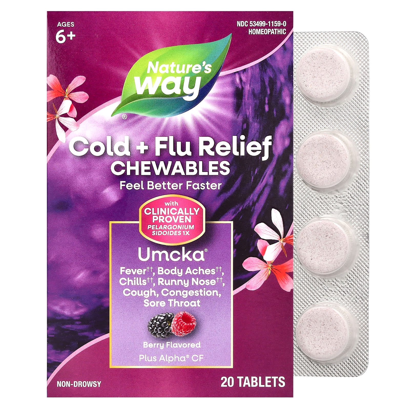 Nature’s Way, Umcka, Cold & Flu, Berry, 20 Tablets UPC 033674151594 | Hilife Vitamins