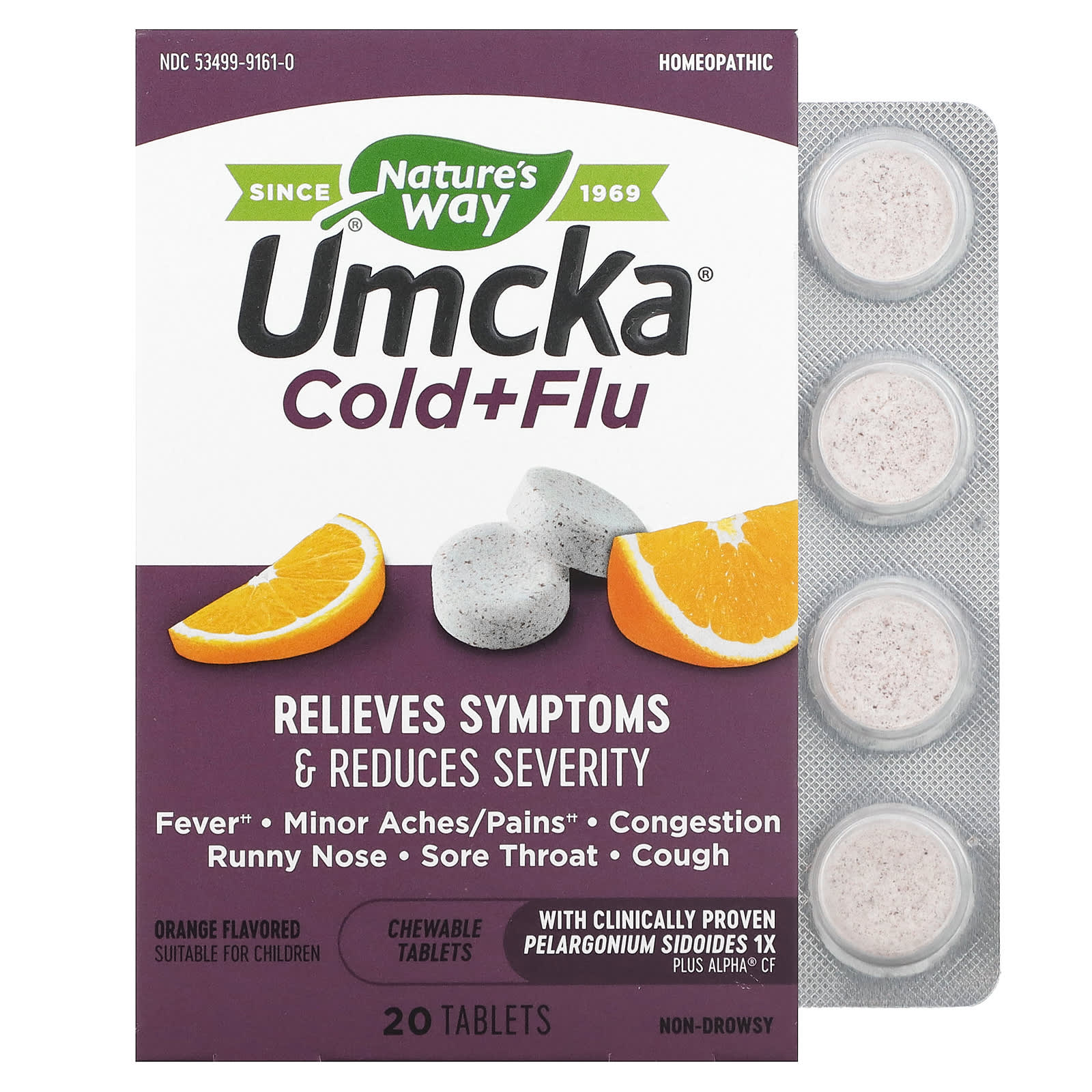 Nature’s Way, Umcka Cold & Flu Orange, 20 Chewables UPC 033674151617 | Hilife Vitamins