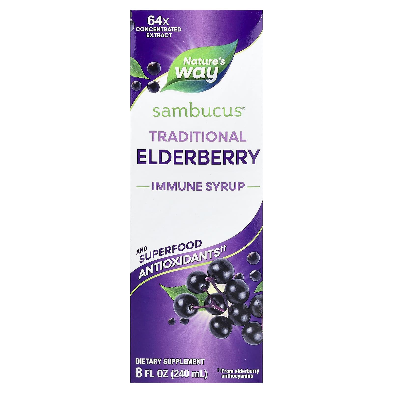 Nature’s Way, Sambucus®, Traditional Immune Syrup, Elderberry, 8 fl oz (240 ml) UPC 033674153321 | Hilife Vitamins