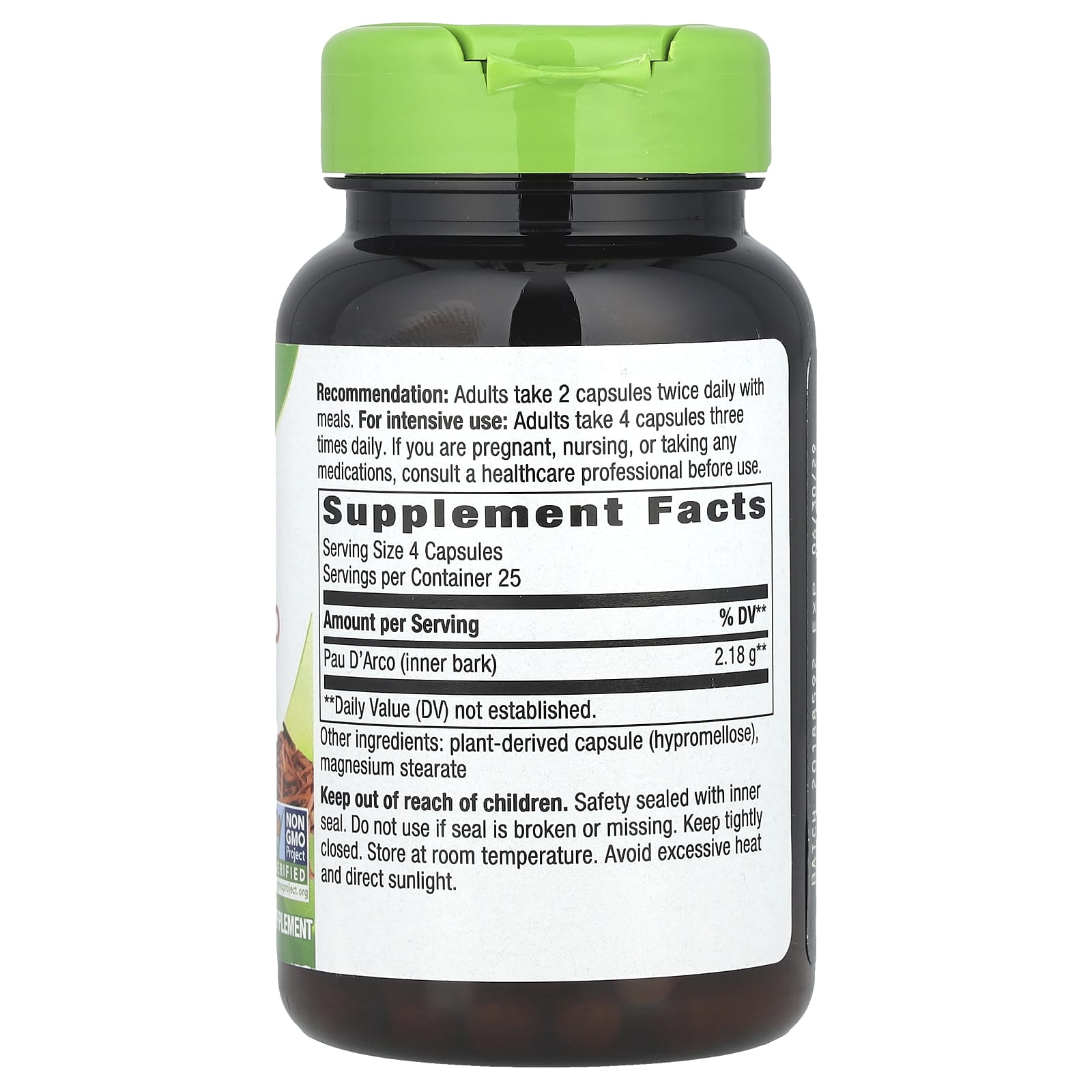 Nature’s Way, Pau D'arco, 100 Vegetarian Capsules UPC 033674154502 | Hilife Vitamins
