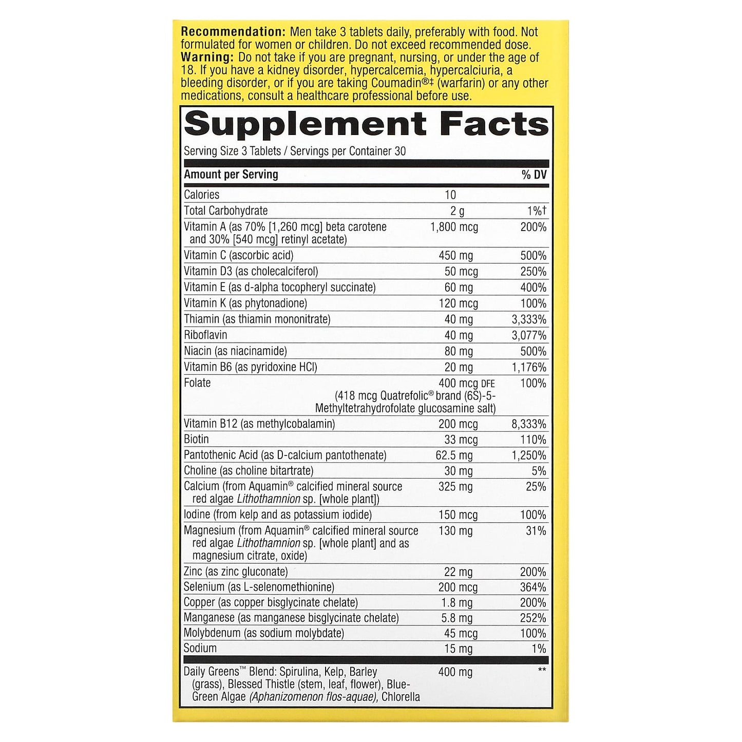 Nature’s Way, Alive! Max3 Potency, Men's Multivitamin, 90 Tablets UPC 033674155424 | Hilife Vitamins