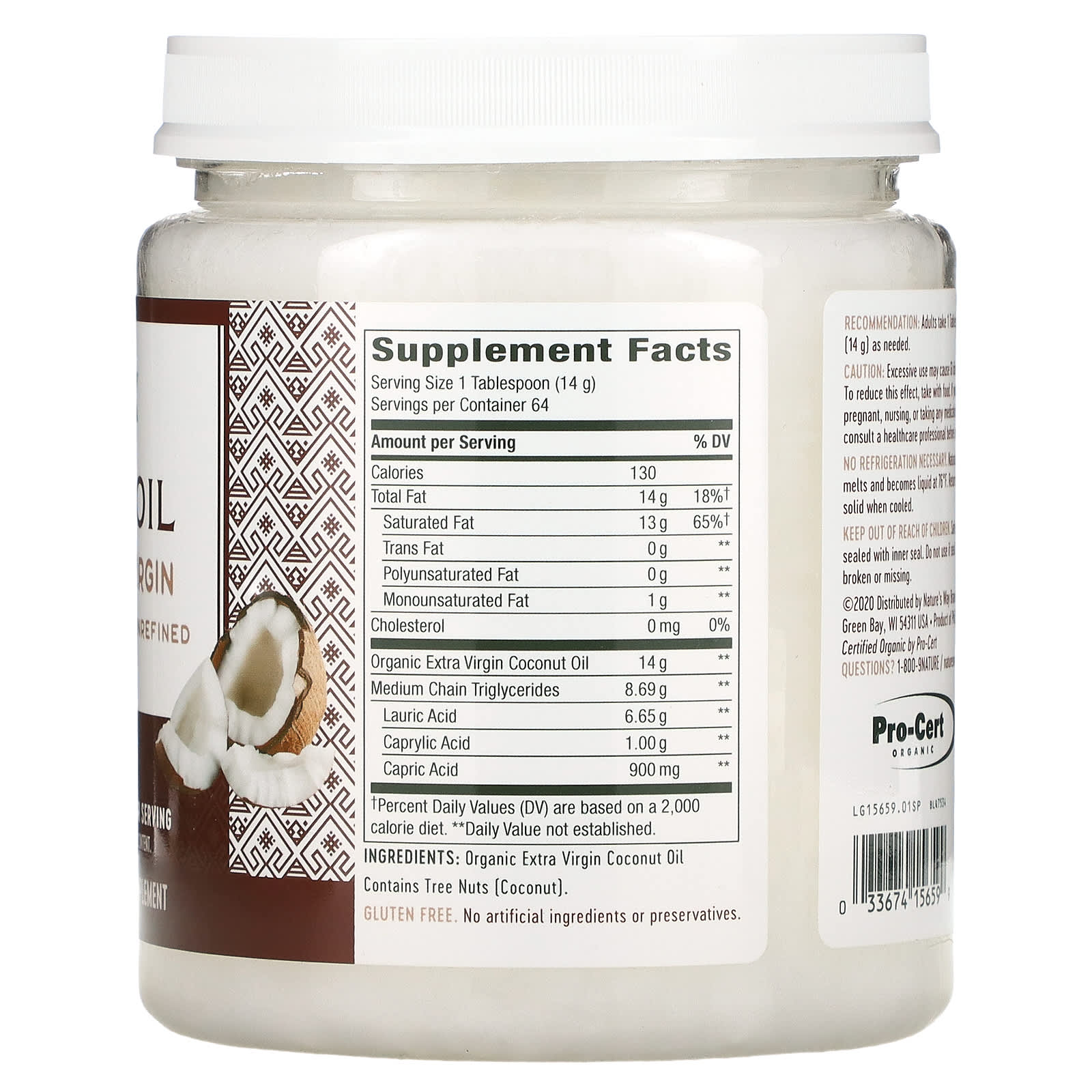 Nature’s Way, Organic Coconut Oil, 32 Oz UPC 033674156599 | Hilife Vitamins
