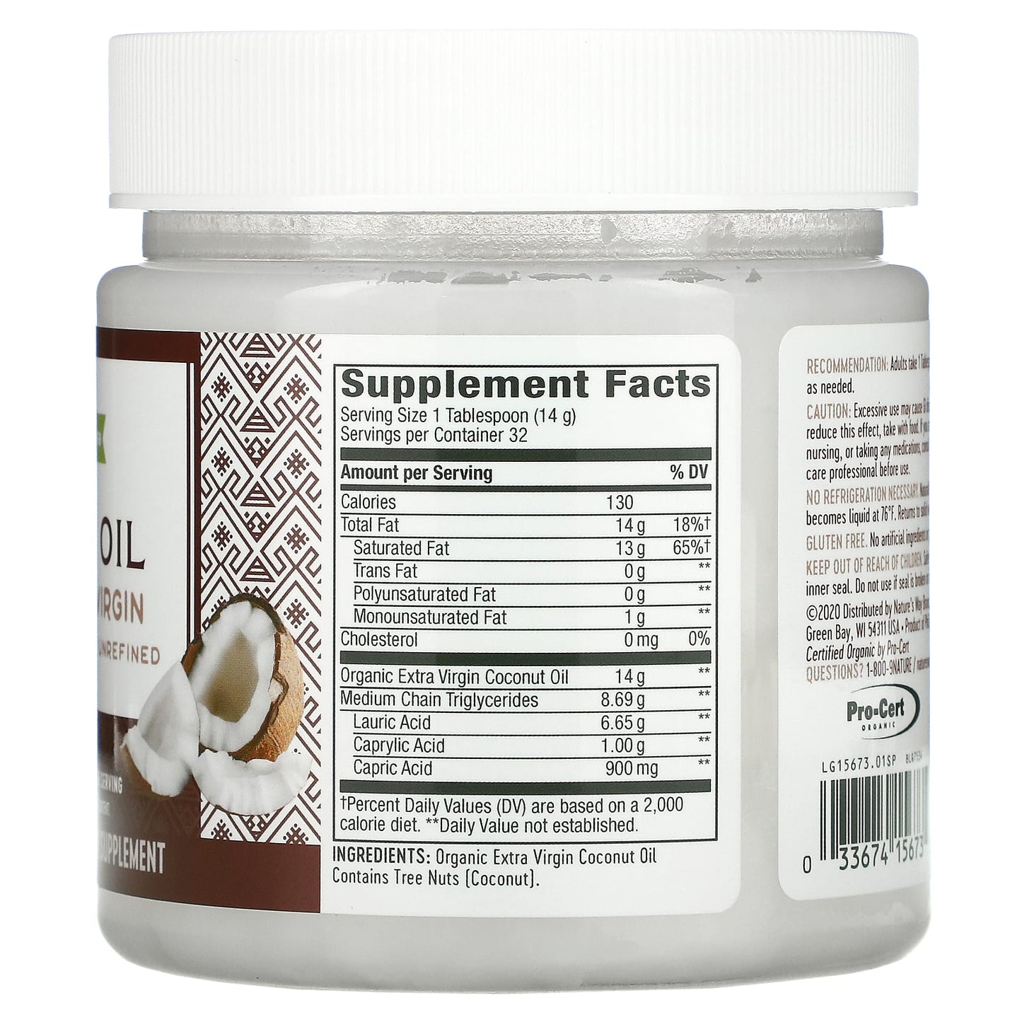 Nature’s Way, Organic Coconut Oil, Extra Virgin, 16 Oz UPC 033674156735 | Hilife Vitamins