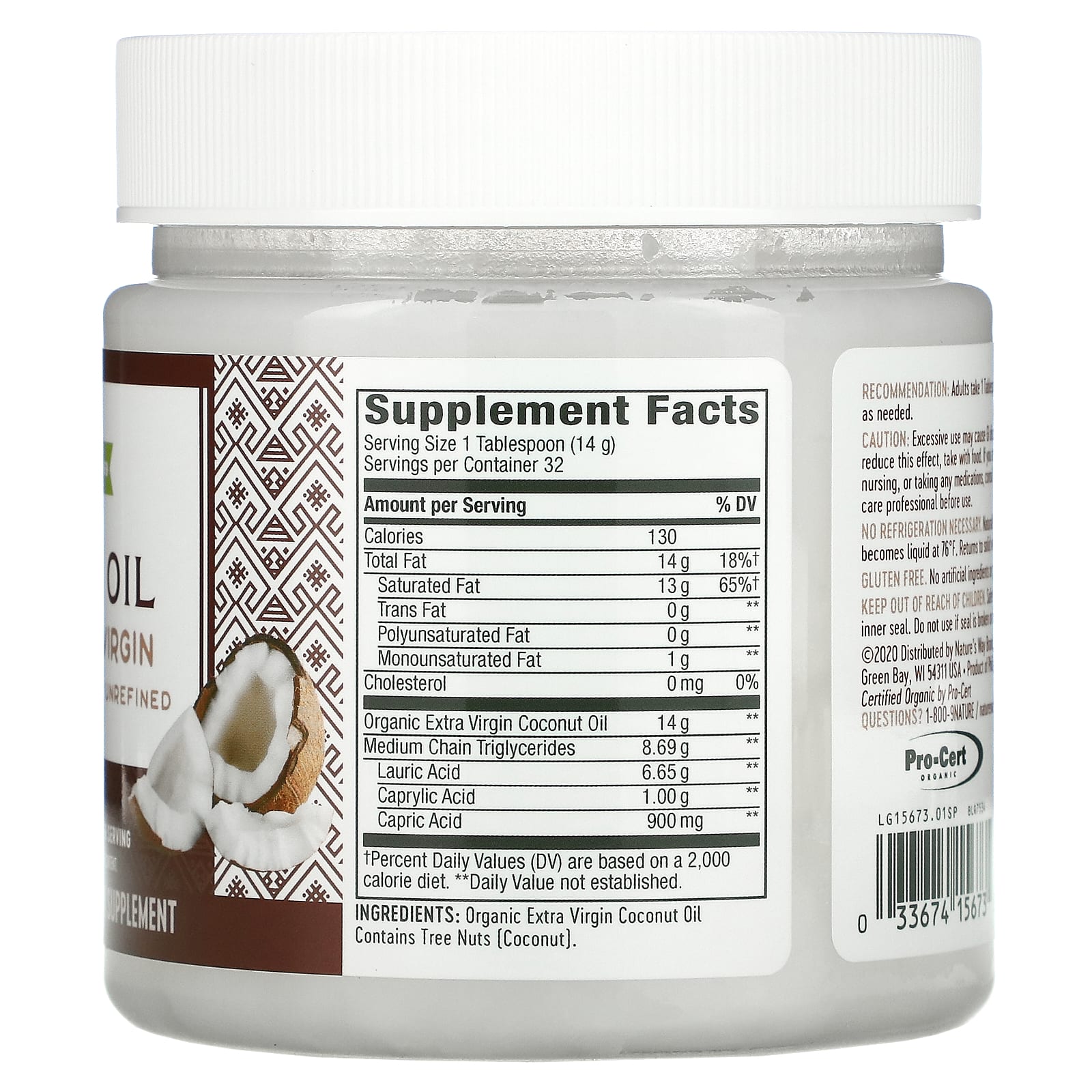 Nature’s Way, Organic Coconut Oil, Extra Virgin, 16 Oz UPC 033674156735 | Hilife Vitamins
