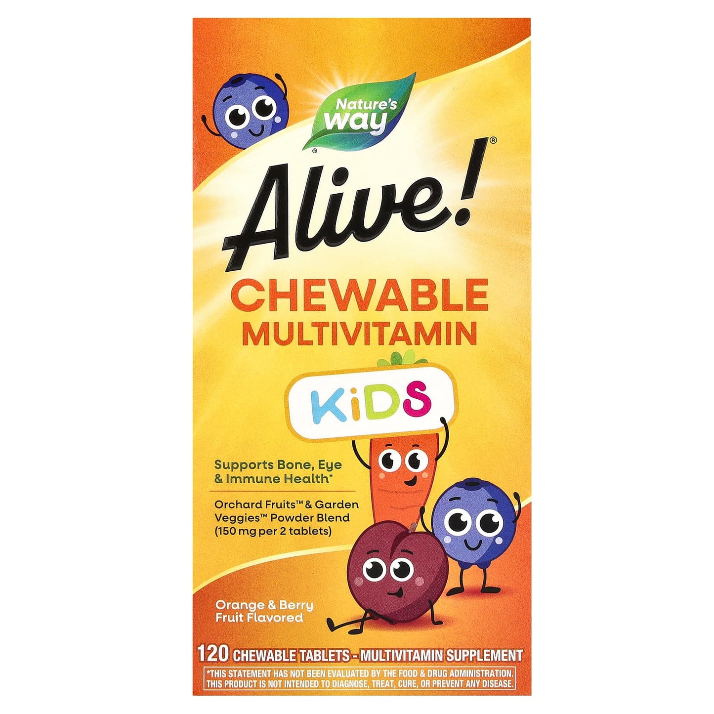 Nature’s Way, Alive! Kid's Chewable Multivitamin, Orange & Berry, 120 Chewable Tablets UPC 033674157862 | Hilife Vitamins