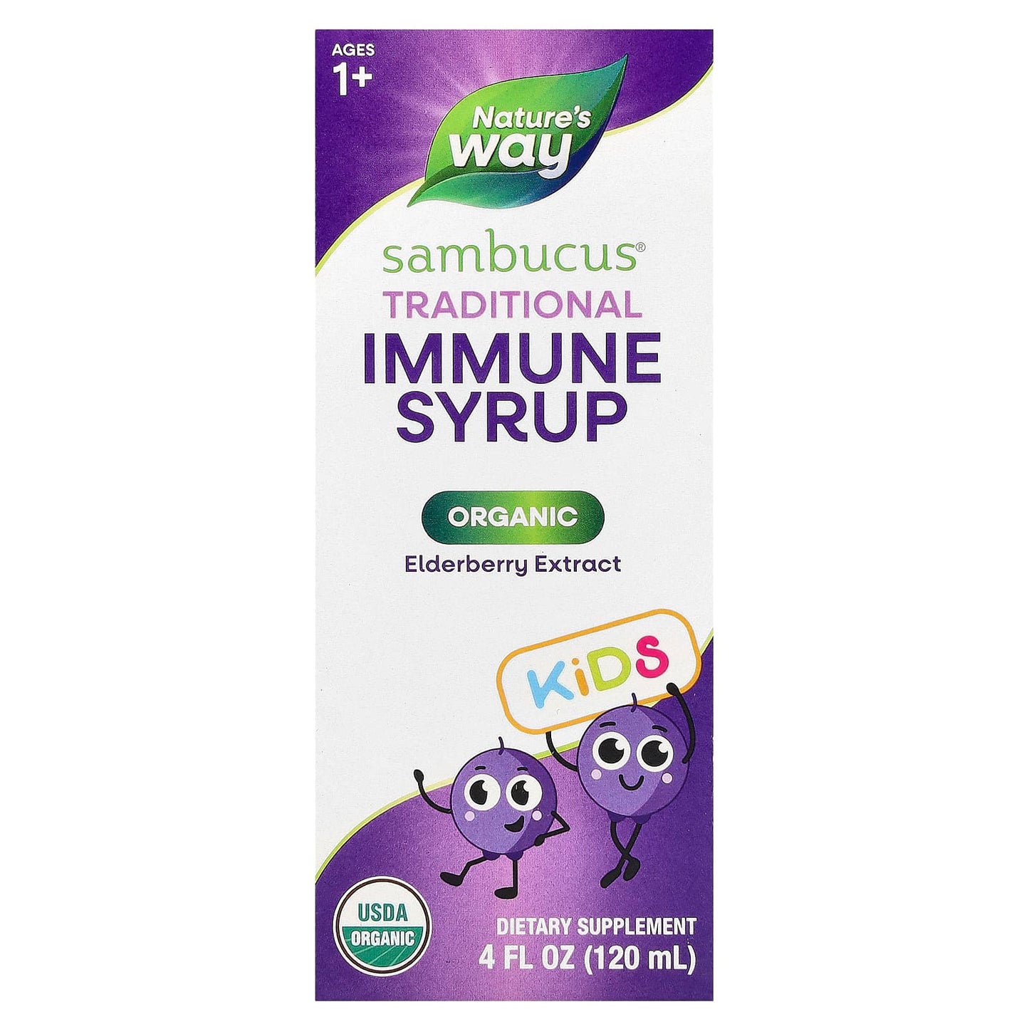 Nature’s Way, Kids Sambucus®, Organic Traditional Immune Syrup, Ages 1+, 4 fl oz (120 ml) UPC 033674157978 | Hilife Vitamins