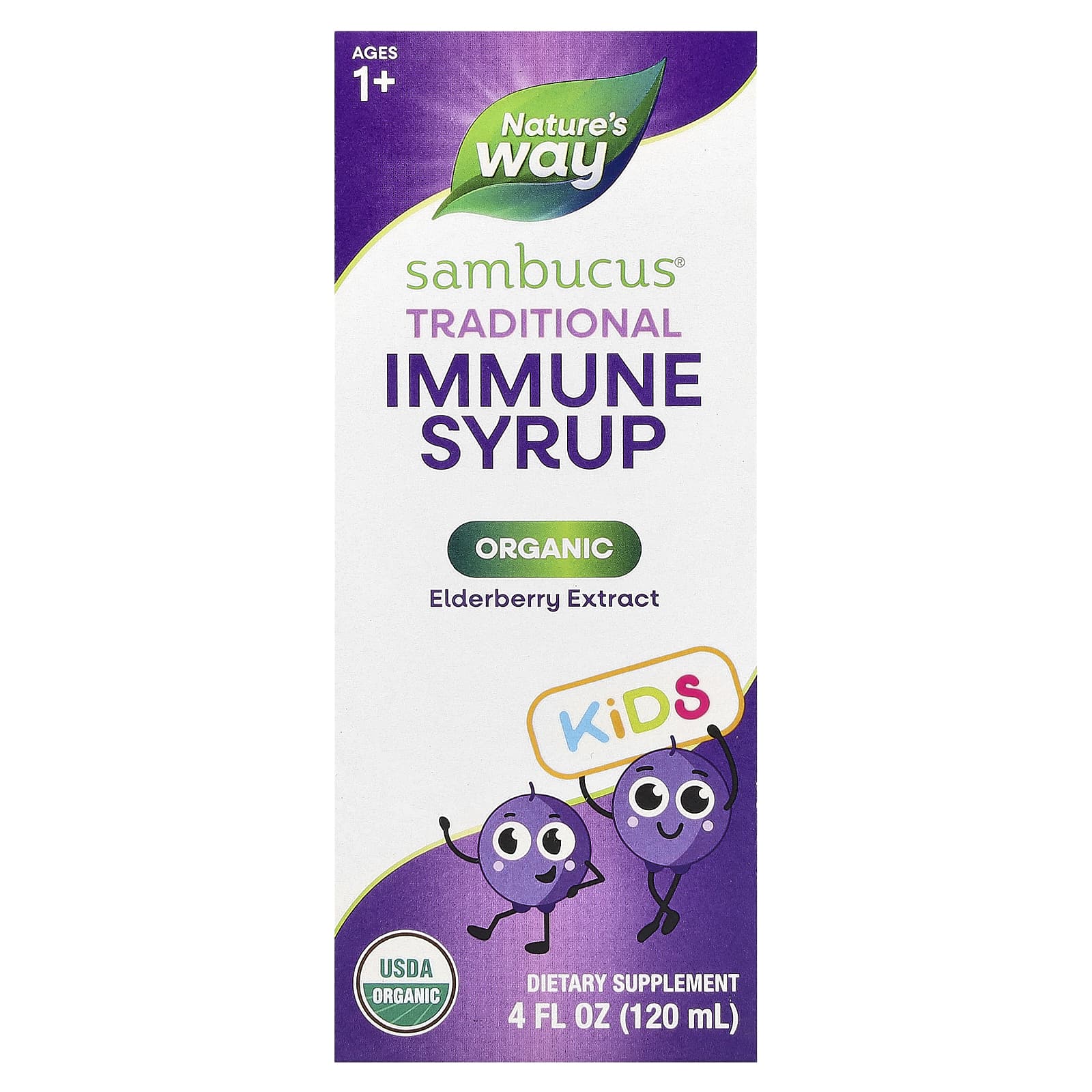 Nature’s Way, Kids Sambucus®, Organic Traditional Immune Syrup, Ages 1+, 4 fl oz (120 ml) UPC 033674157978 | Hilife Vitamins