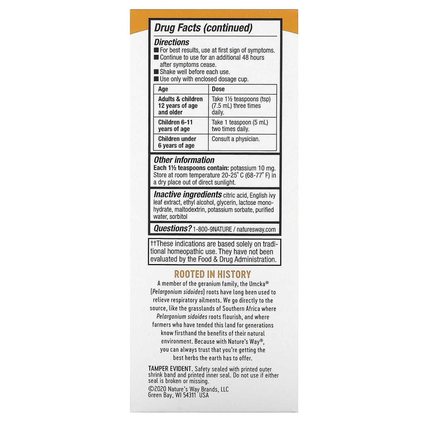 Nature’s Way, UMCKA cough syrup, 4 fl oz UPC 033674158647 | Hilife Vitamins