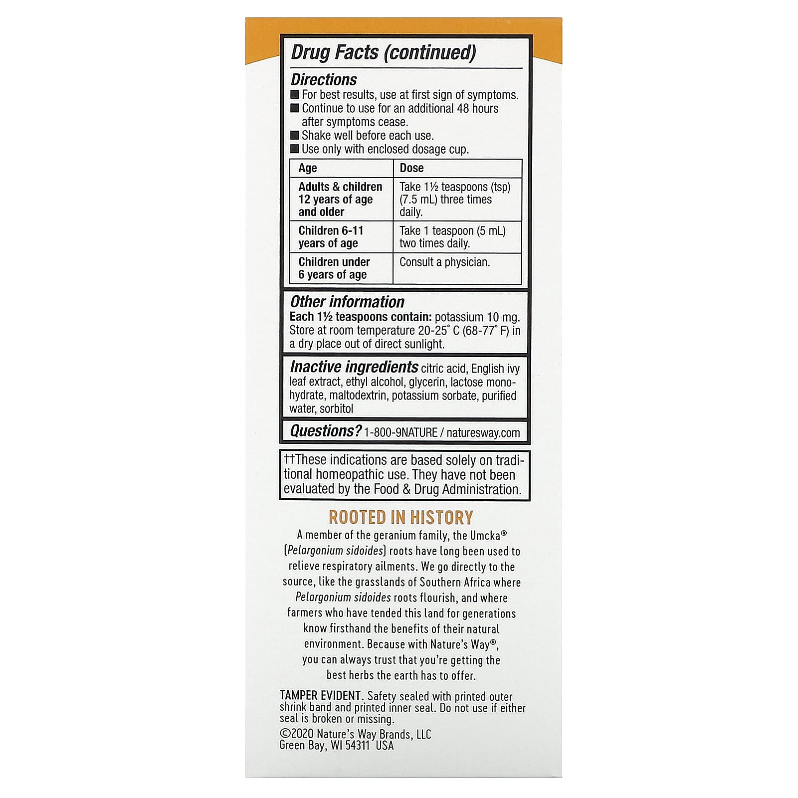 Nature’s Way, UMCKA cough syrup, 4 fl oz UPC 033674158647 | Hilife Vitamins