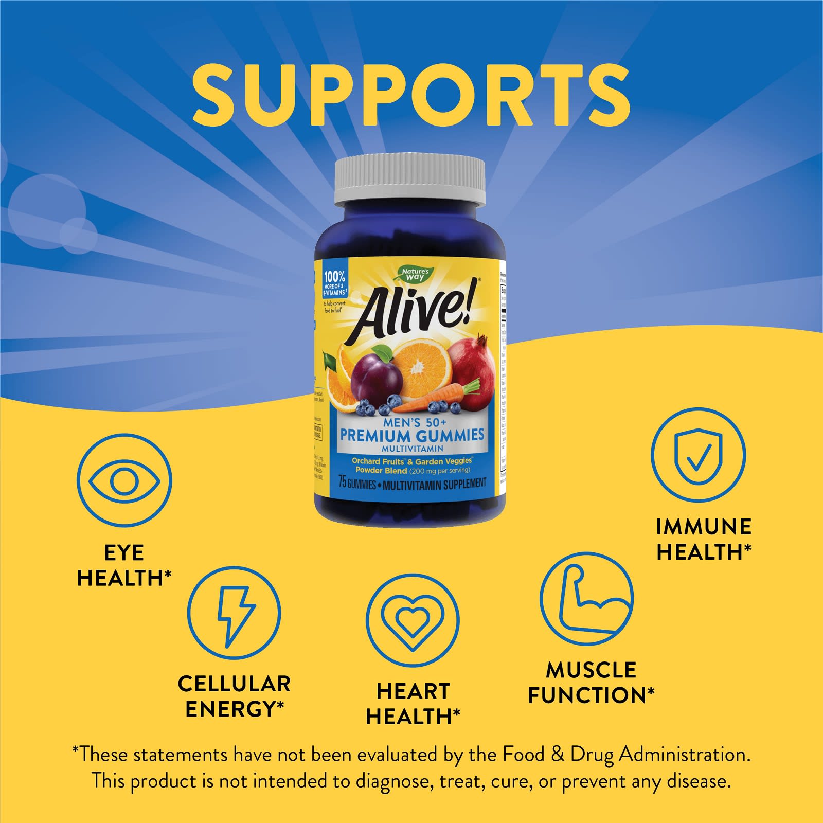 Nature’s Way, Alive! Men's 50+ Gummy Multi Vitamin, 75 Gummies UPC 033674158982 | Hilife Vitamins