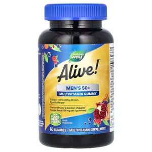 Nature’s Way, Alive! Men's 50+ Gummy Complete Multivitamin, Fruit Flavors, 60 Gummies - 033674159026 | Hilife Vitamins